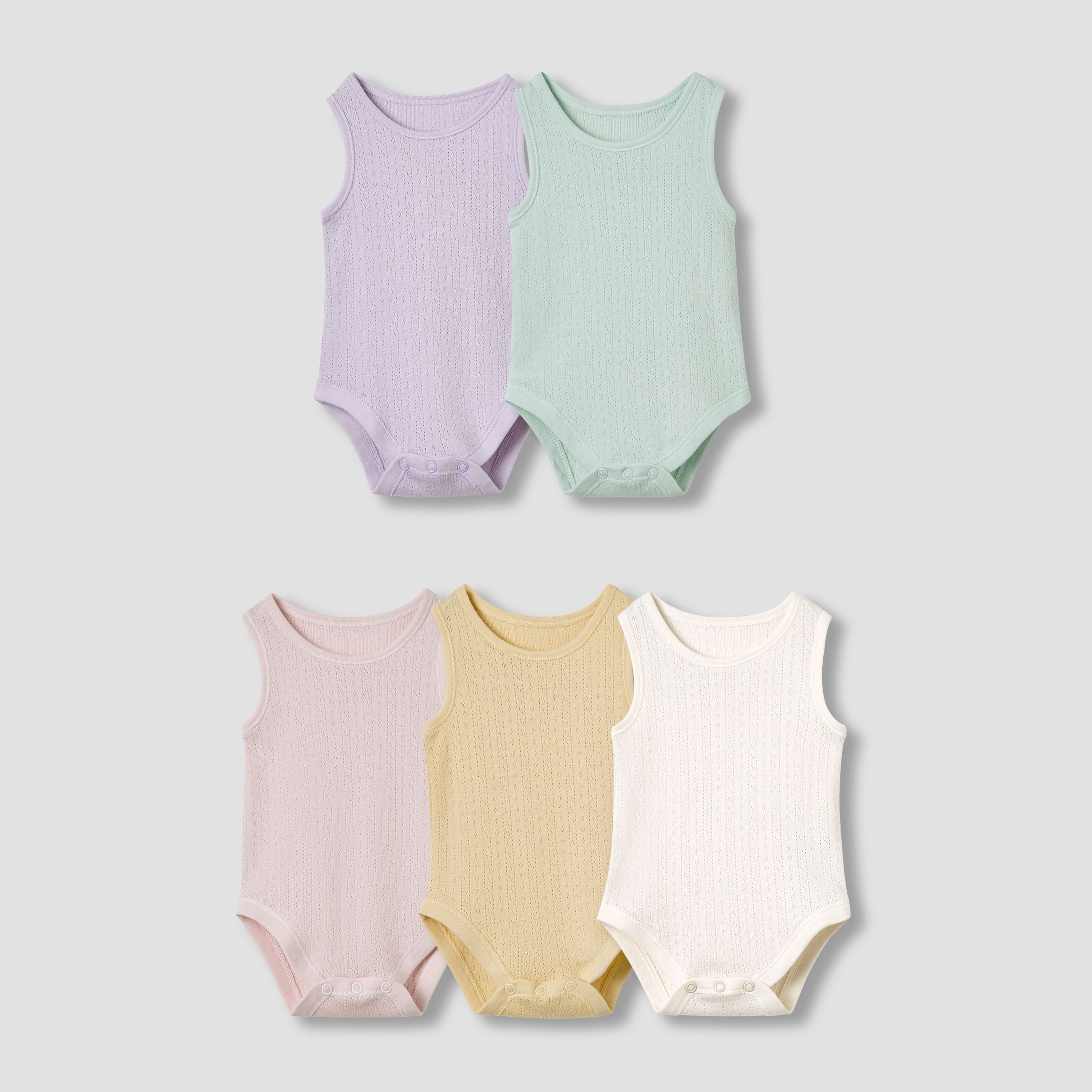 Juniors Round Neck Bodysuit with Texture - Cotton - Sleeveless - Set of 5-baby-girls-clothing-bodysuits-image-1