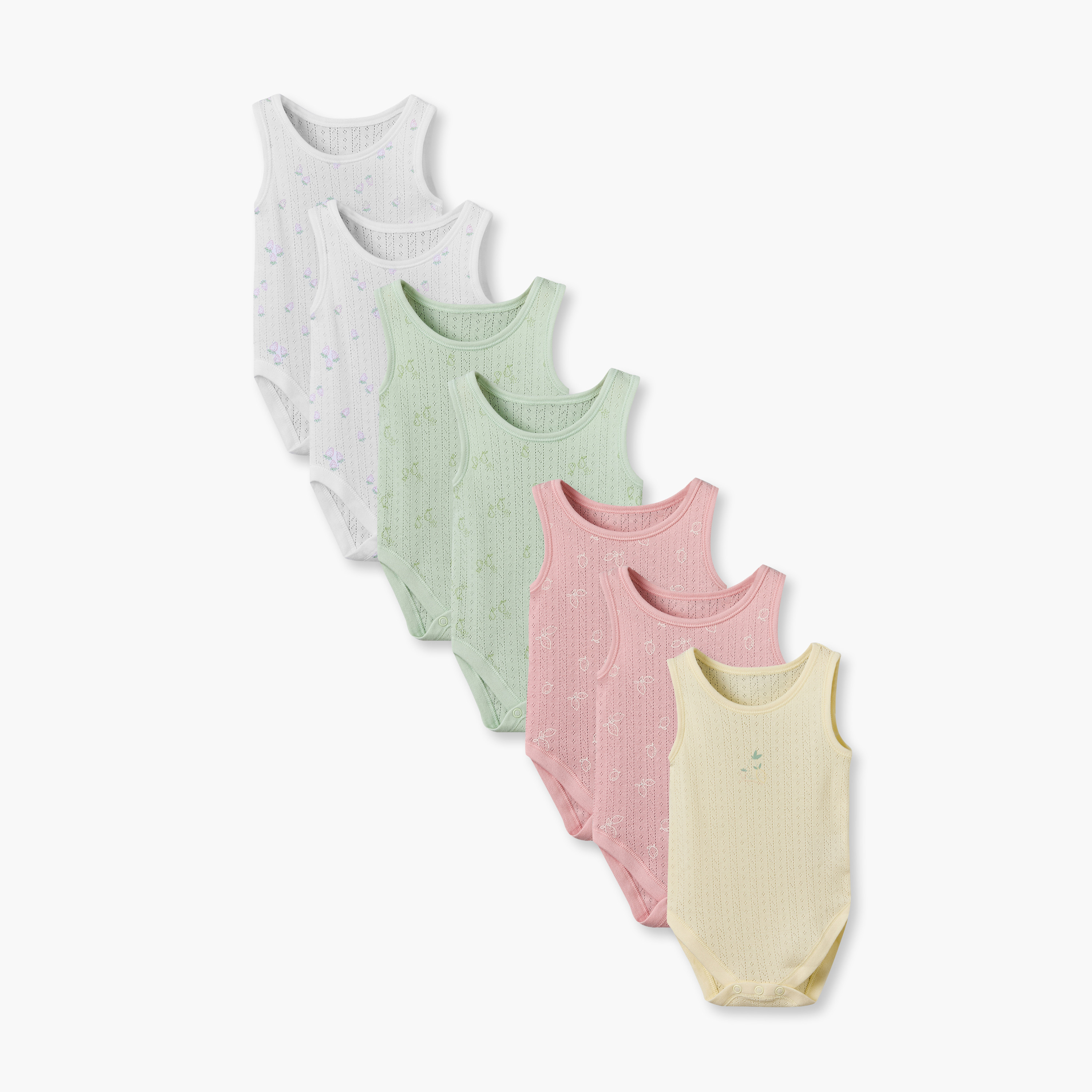 بودي سوت قطني بياقة مستديرة ودون أكمام وكباسين إغلاق من جونيورز - طقم من 7 قطع-baby-girls-clothing-bodysuits-image-1