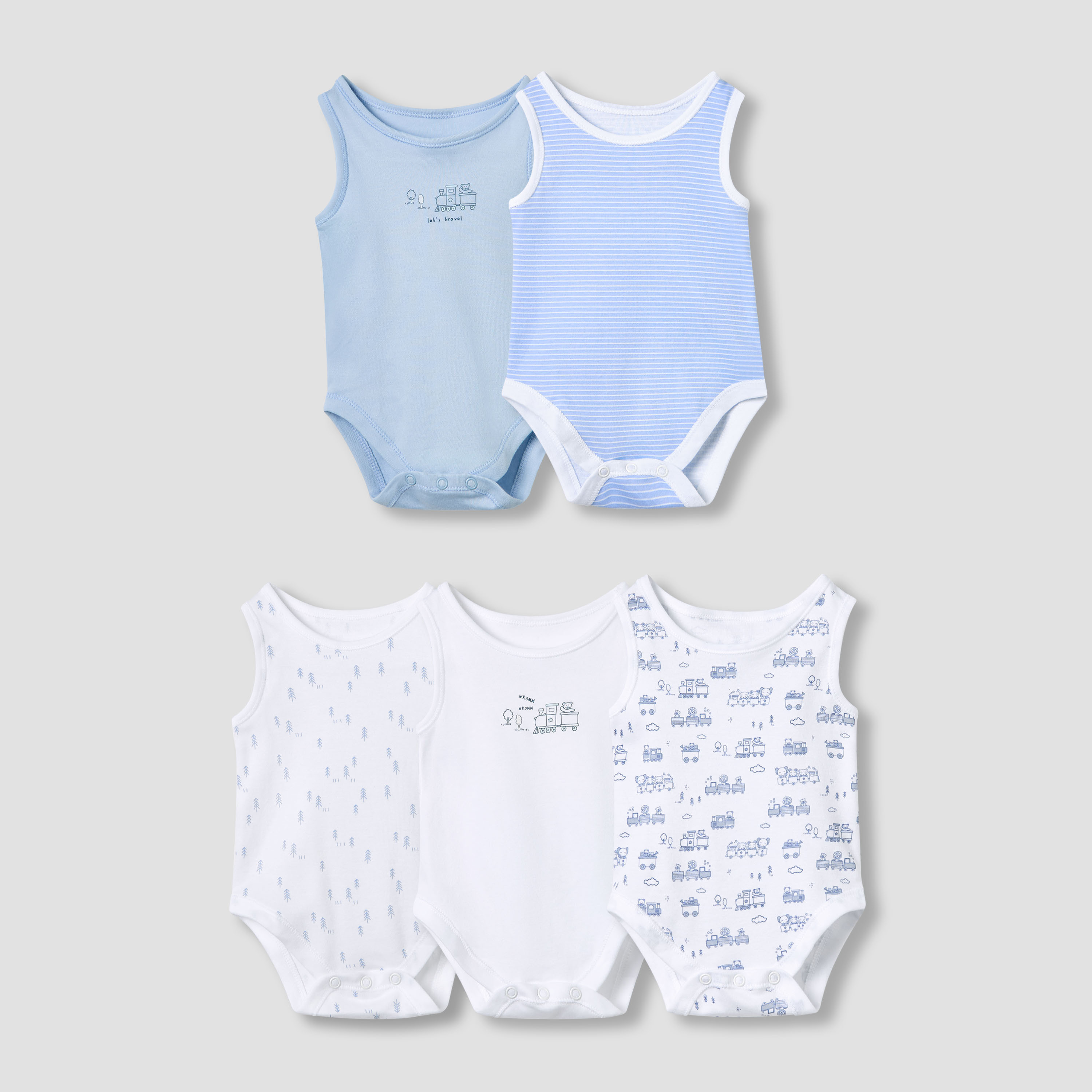 بودي سوت دون أكمام بأزرار إغلاق كبس وطبعات من جونيورز - طقم من 5 قطع-promo_babyshop_Buy2for115_UAE130126-image-1