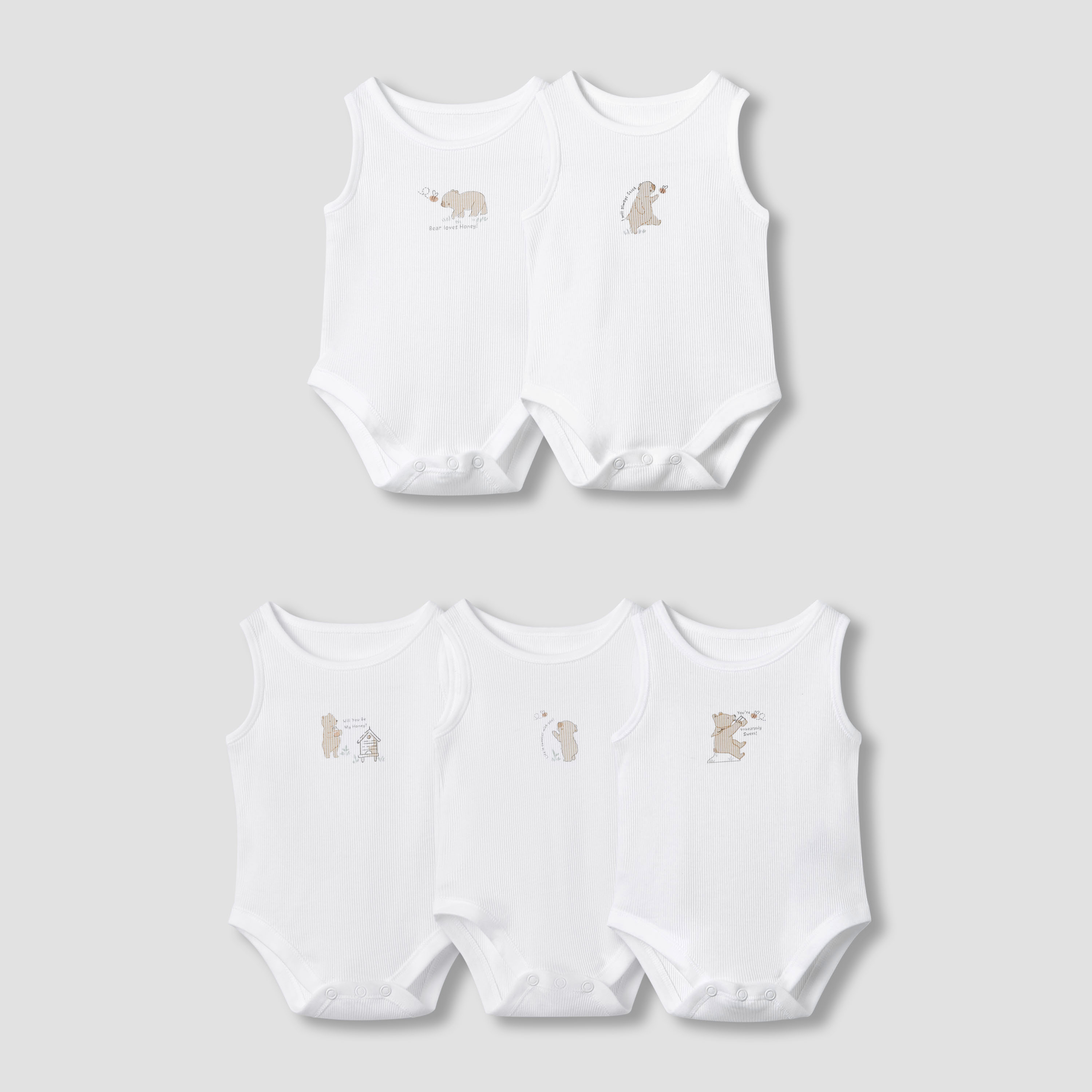 Juniors Round Neck Bodysuit with Snap Button Closure - Cotton - Sleeveless - Set of 5-promo_babyshop_Buy2for115_KSA130126-image-1