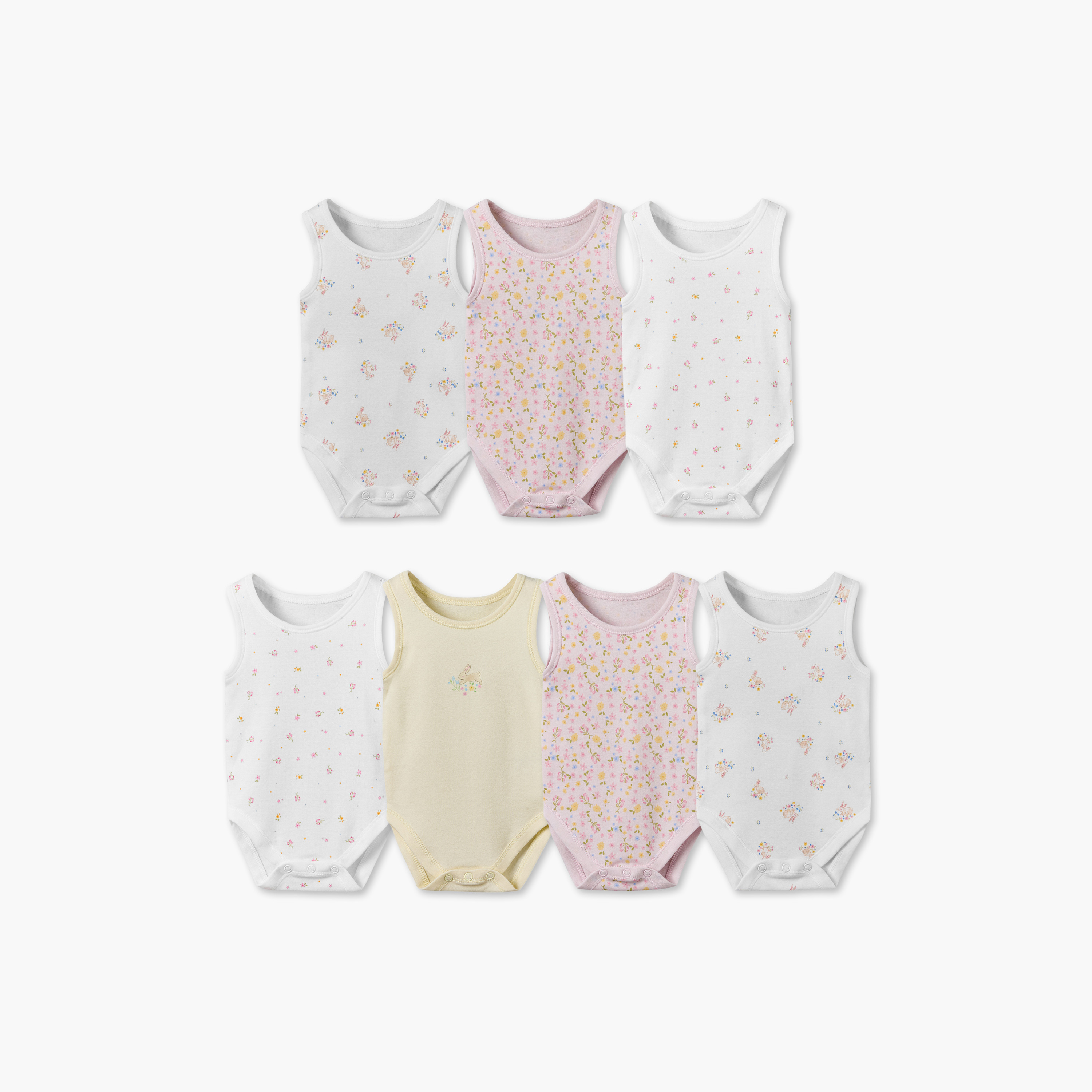 Pack of 7 Juniors Cotton Crew Neck Sleeveless Bodysuit with Snap Button Closure-baby-girls-clothing-bodysuits-image-1