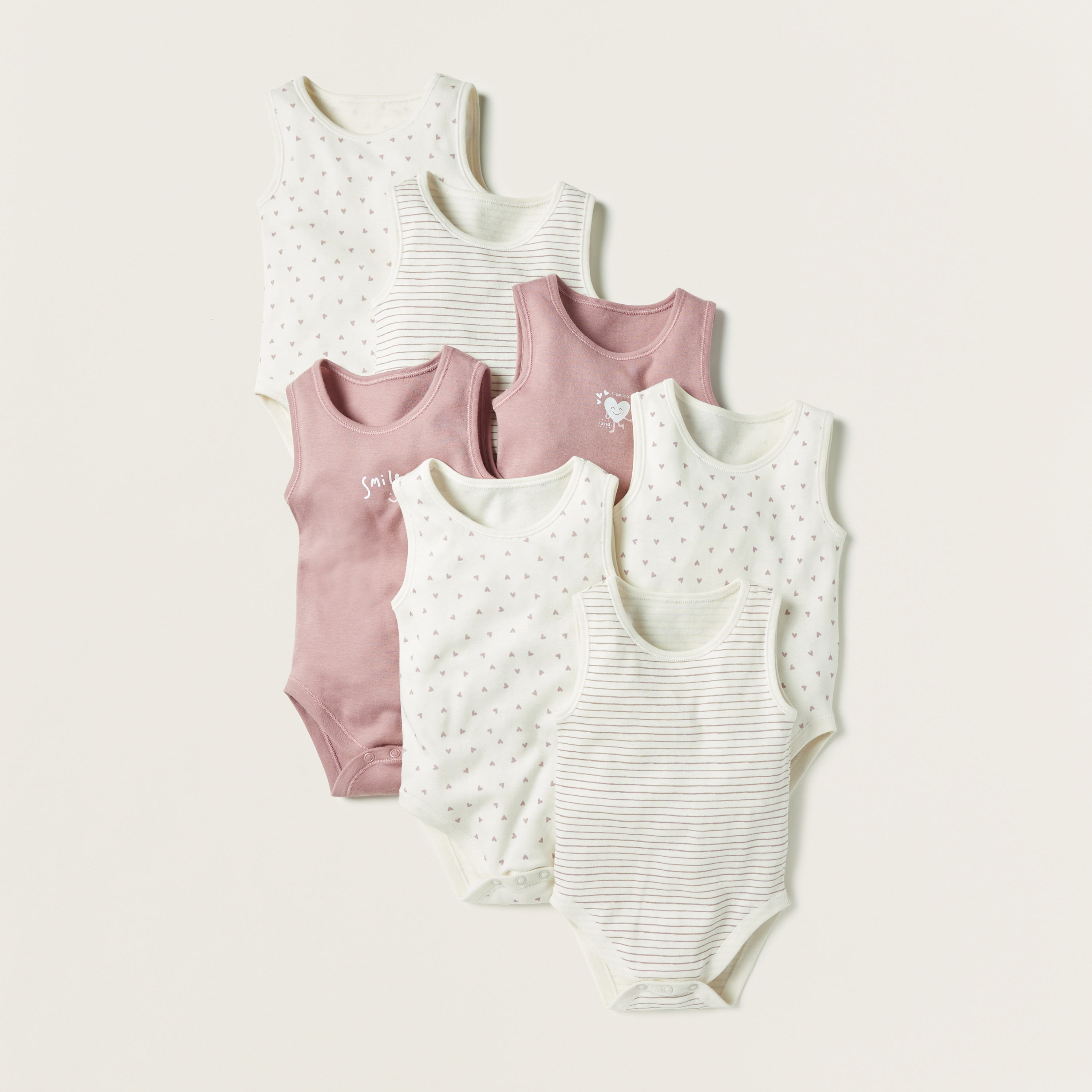 Juniors Printed Bodysuit with Snap Button Closure - Set of 7-baby-girls-clothing-bodysuits-image-1