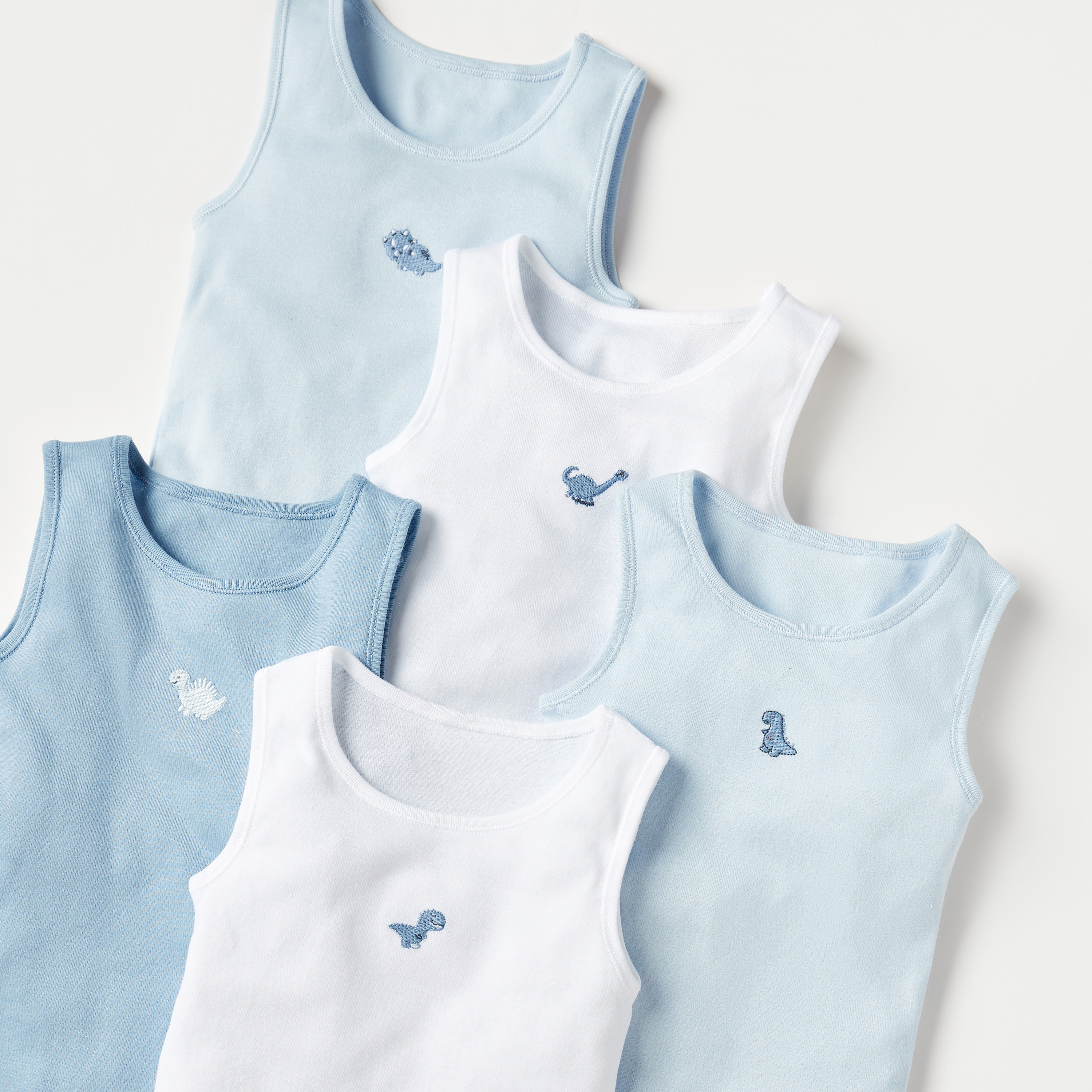 Juniors Dinosaur Embroidered Sleeveless Bodysuit - Set of 5-baby-boys-clothing-bodysuits-image-3