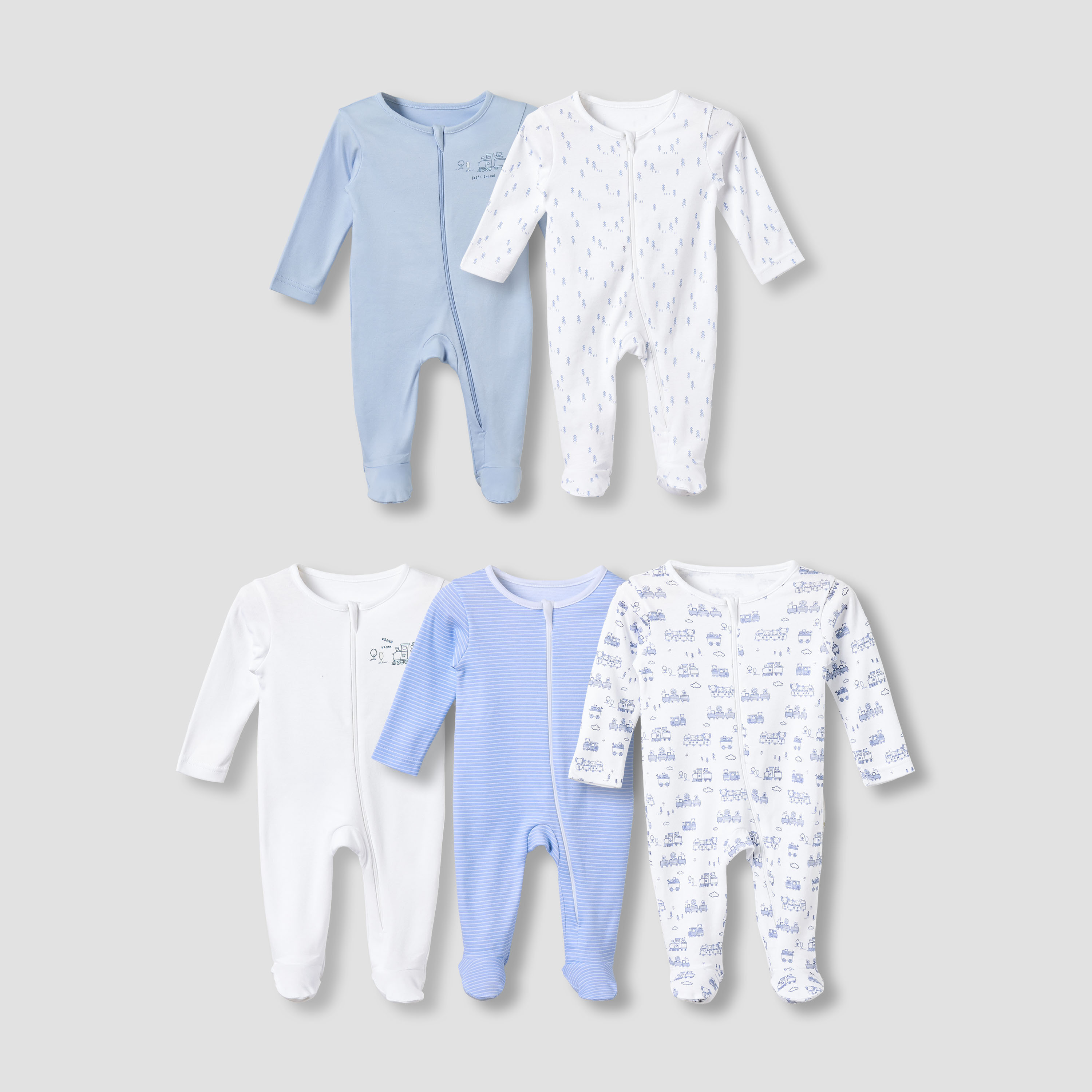 Pack of 5 Juniors Cotton Round Neck Long Sleeves Sleepsuit with Fun Print-baby-boys-clothing-nightwear-sleepsuits-image-1