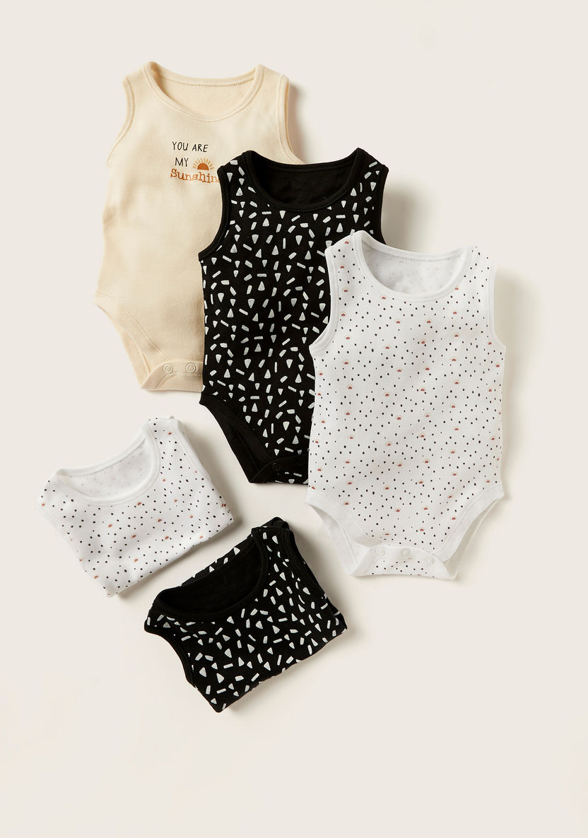 Juniors Printed Sleeveless Bodysuit with Snap Button Closure - Set of 5-Bodysuits-image-0