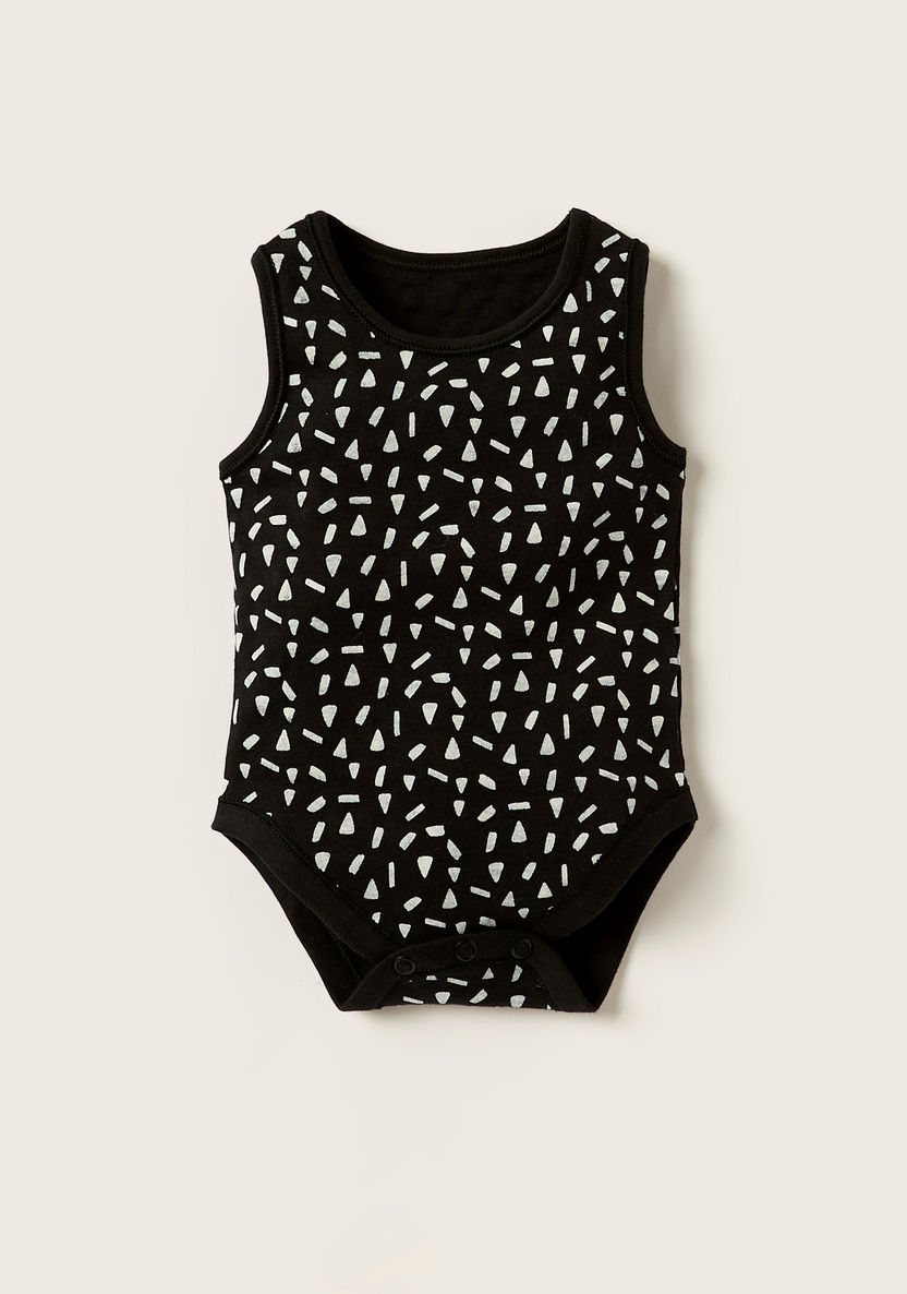 Juniors Printed Sleeveless Bodysuit with Snap Button Closure - Set of 5-Bodysuits-image-1