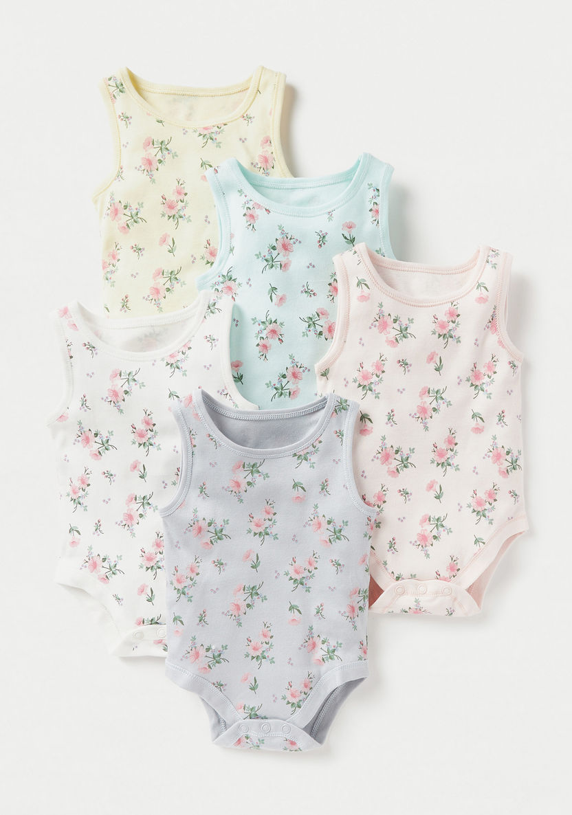 Juniors All-Over Floral Print Sleeveless Bodysuit - Set of 5-Bodysuits-image-0