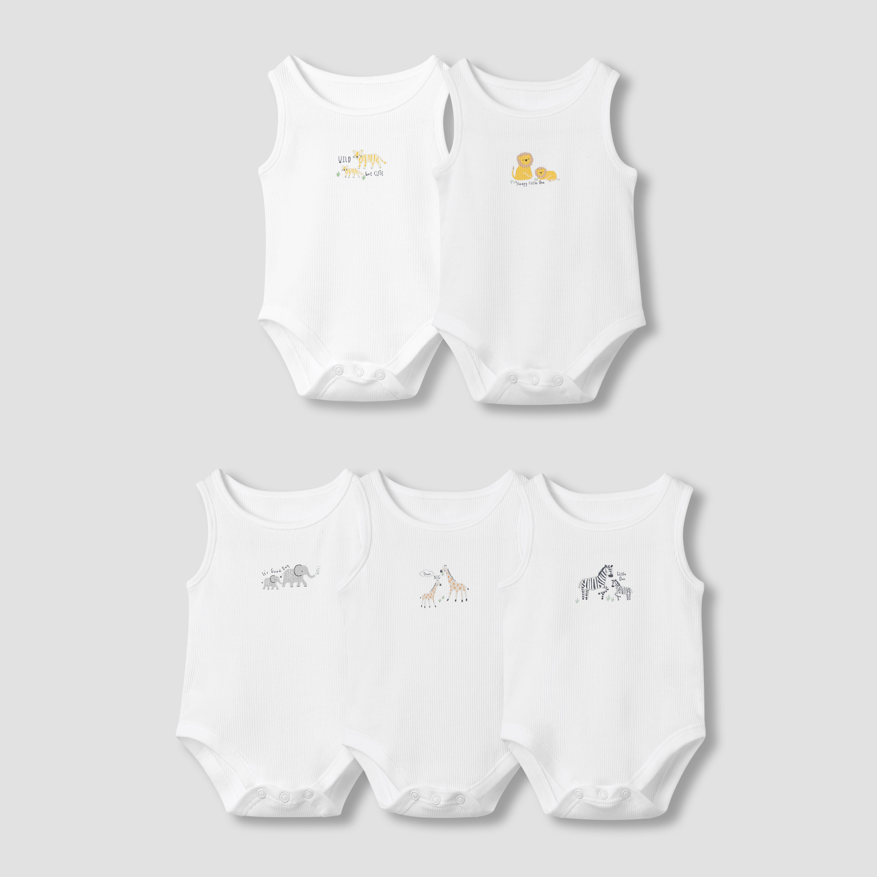Juniors Round Neck Bodysuit with Snap Button Closure - Cotton - Sleeveless - Set of 5-baby-boys-clothing-bodysuits-image-1