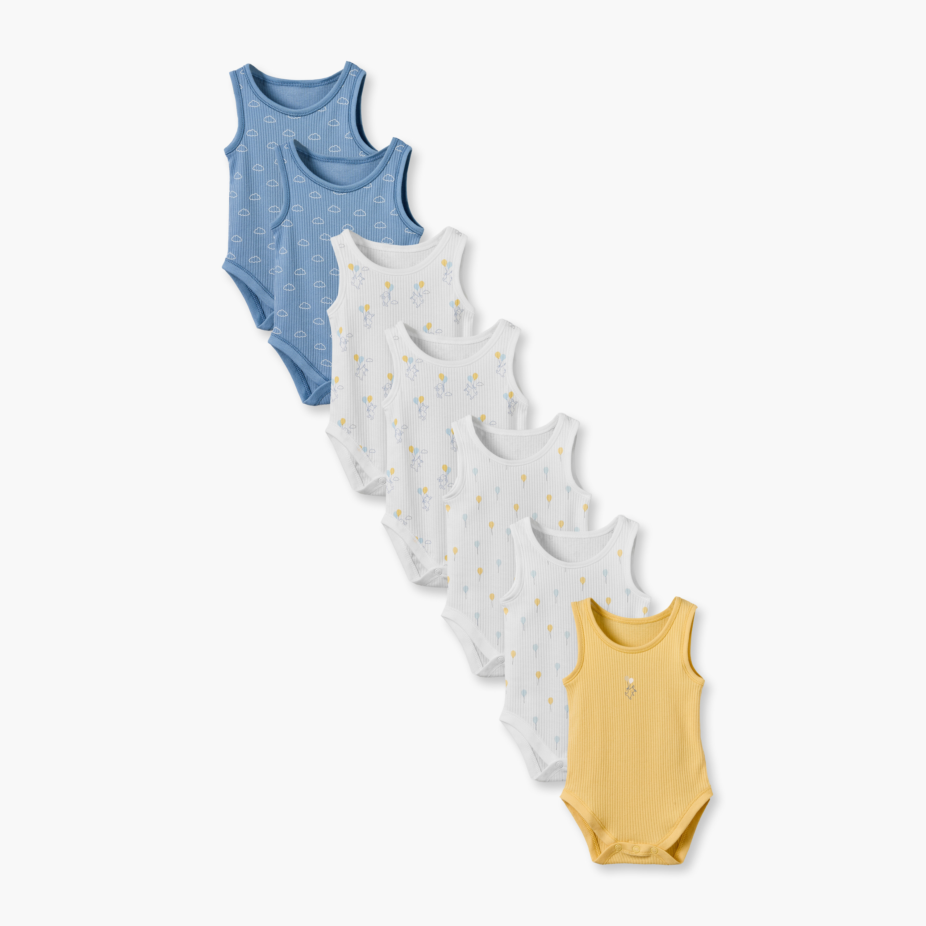 Pack of 7 Juniors Round Neck Sleeveless Bodysuit with Snap Button Closure-baby-boys-clothing-bodysuits-image-1