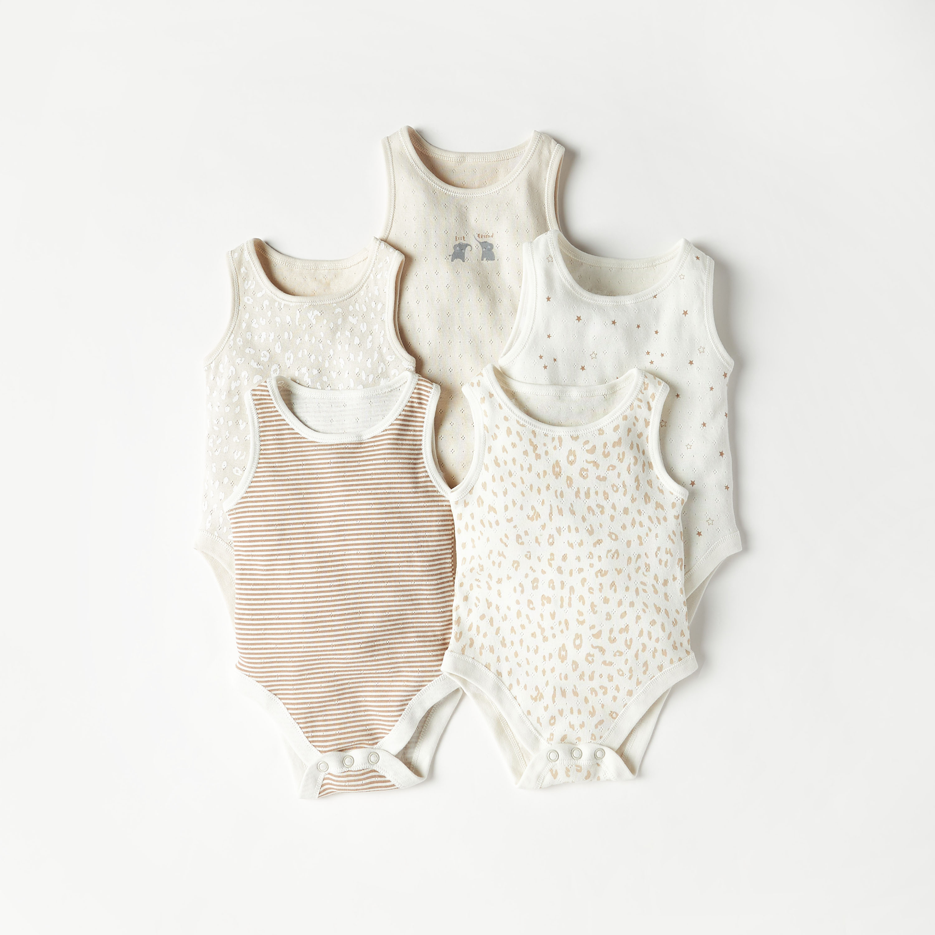 Juniors Printed Sleeveless Cotton Bodysuit - Set of 5-baby-boys-clothing-bodysuits-image-1