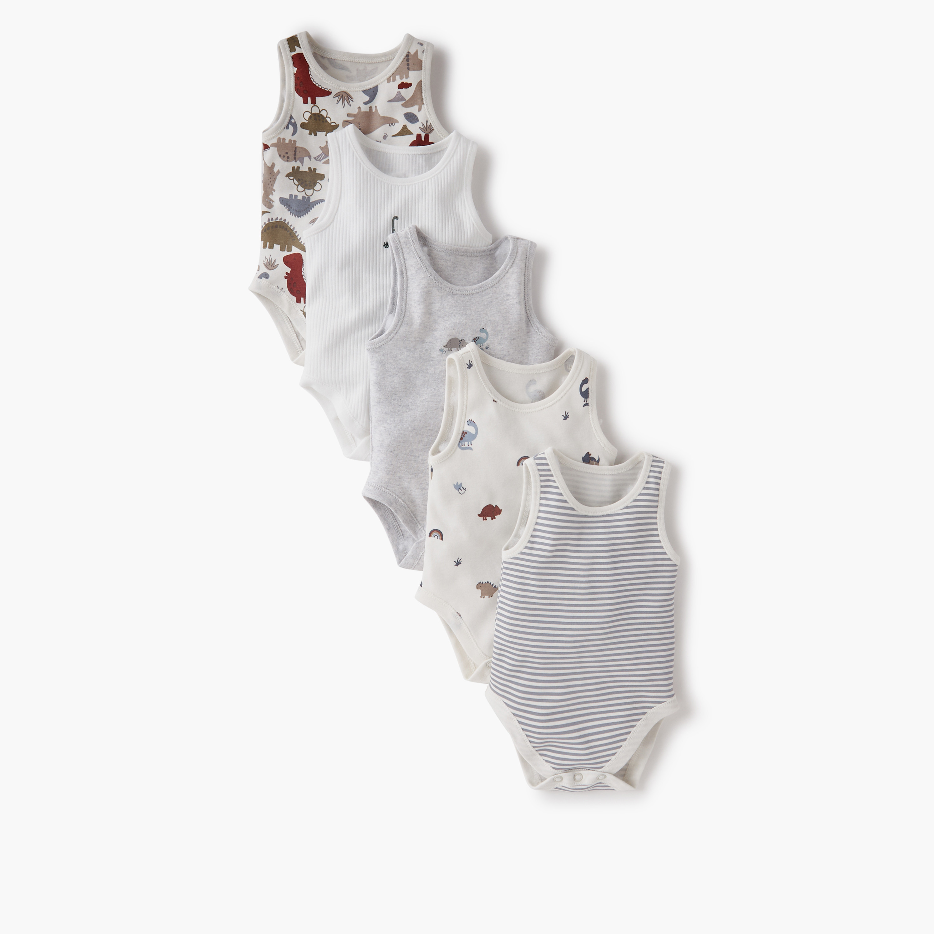 بودي سوت بدون أكمام وأزرار إغلاق كباسة وطبعات ديناصورات من جيجلز - طقم من 5 قطع-baby-boys-clothing-multipacks-image-1