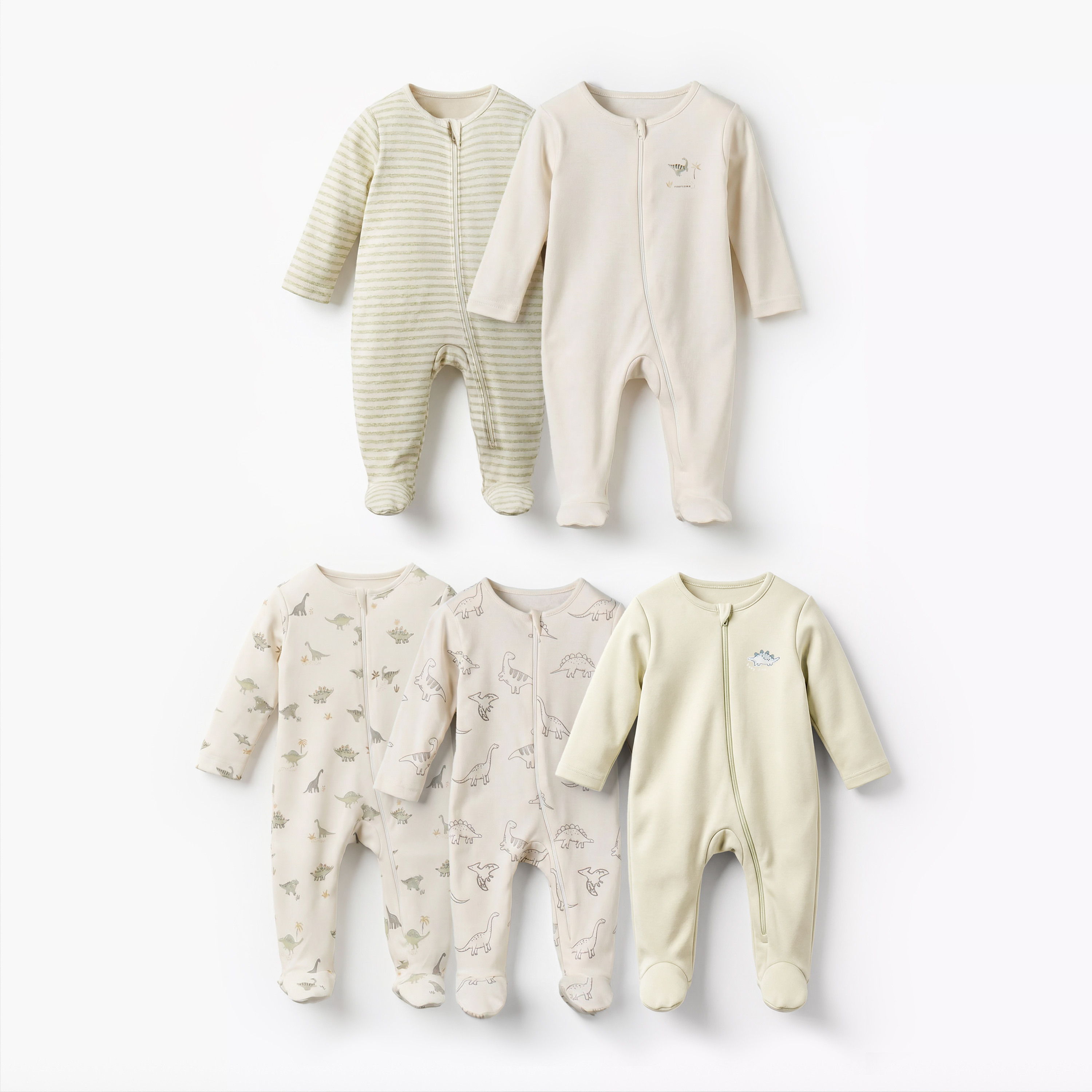 Pack of 5 Juniors Cotton Round Neck Long Sleeves Sleepsuit with Dinosaur Print-baby-boys-clothing-nightwear-sleepsuits-image-1