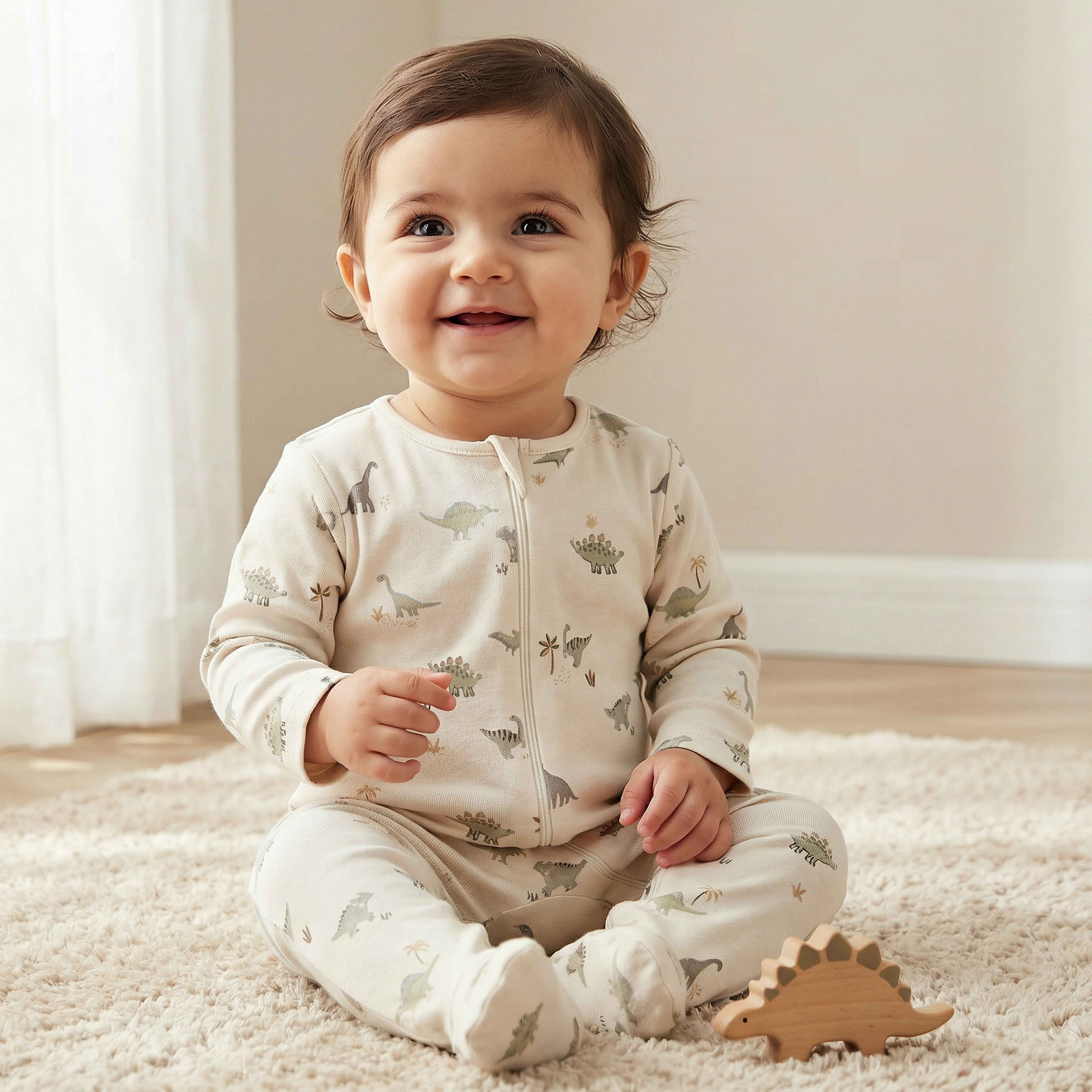 Pack of 5 Juniors Cotton Round Neck Long Sleeves Sleepsuit with Dinosaur Print-baby-boys-clothing-nightwear-sleepsuits-image-2