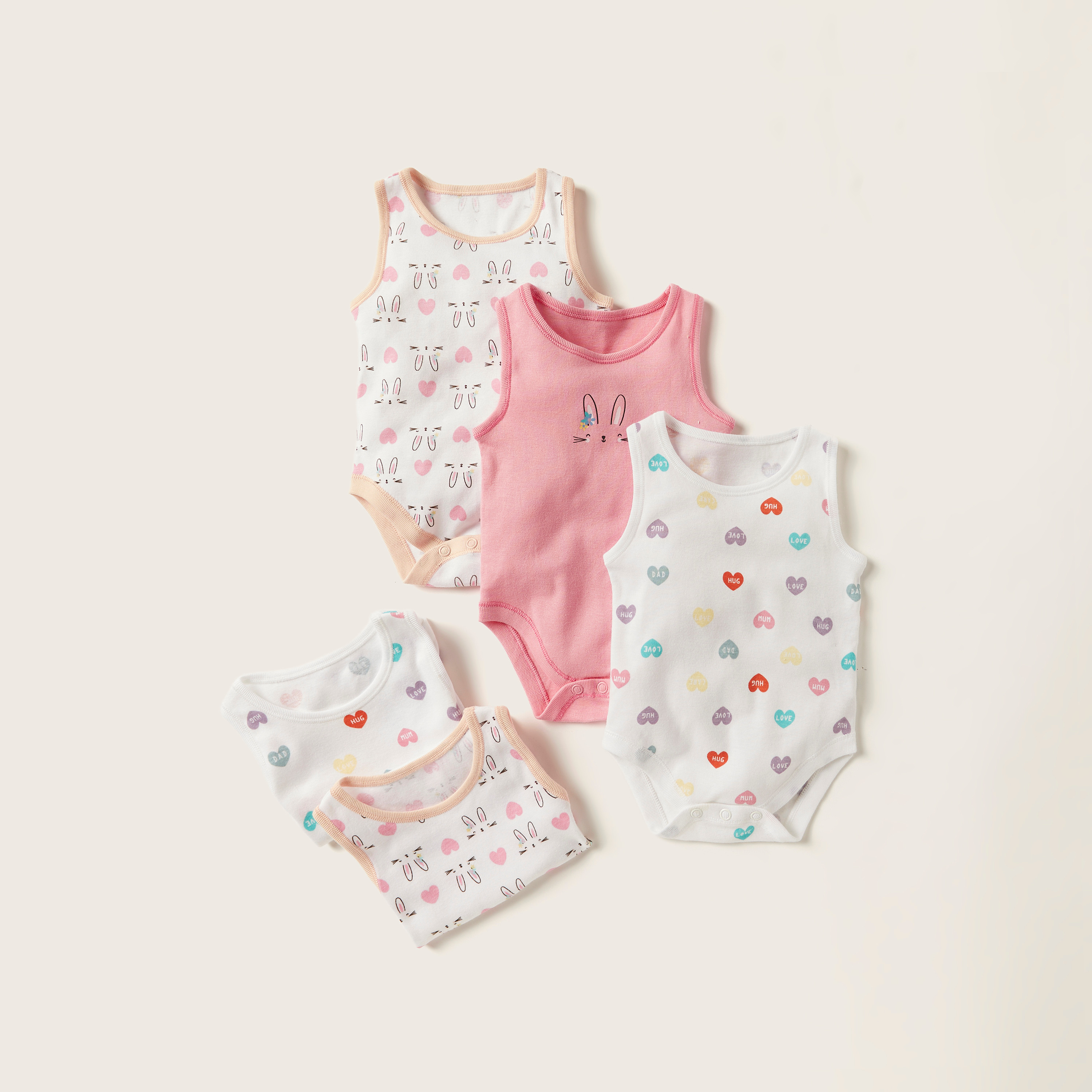 Juniors Printed Sleeveless Bodysuit with Button Closure - Set of 5-baby-girls-clothing-bodysuits-image-1