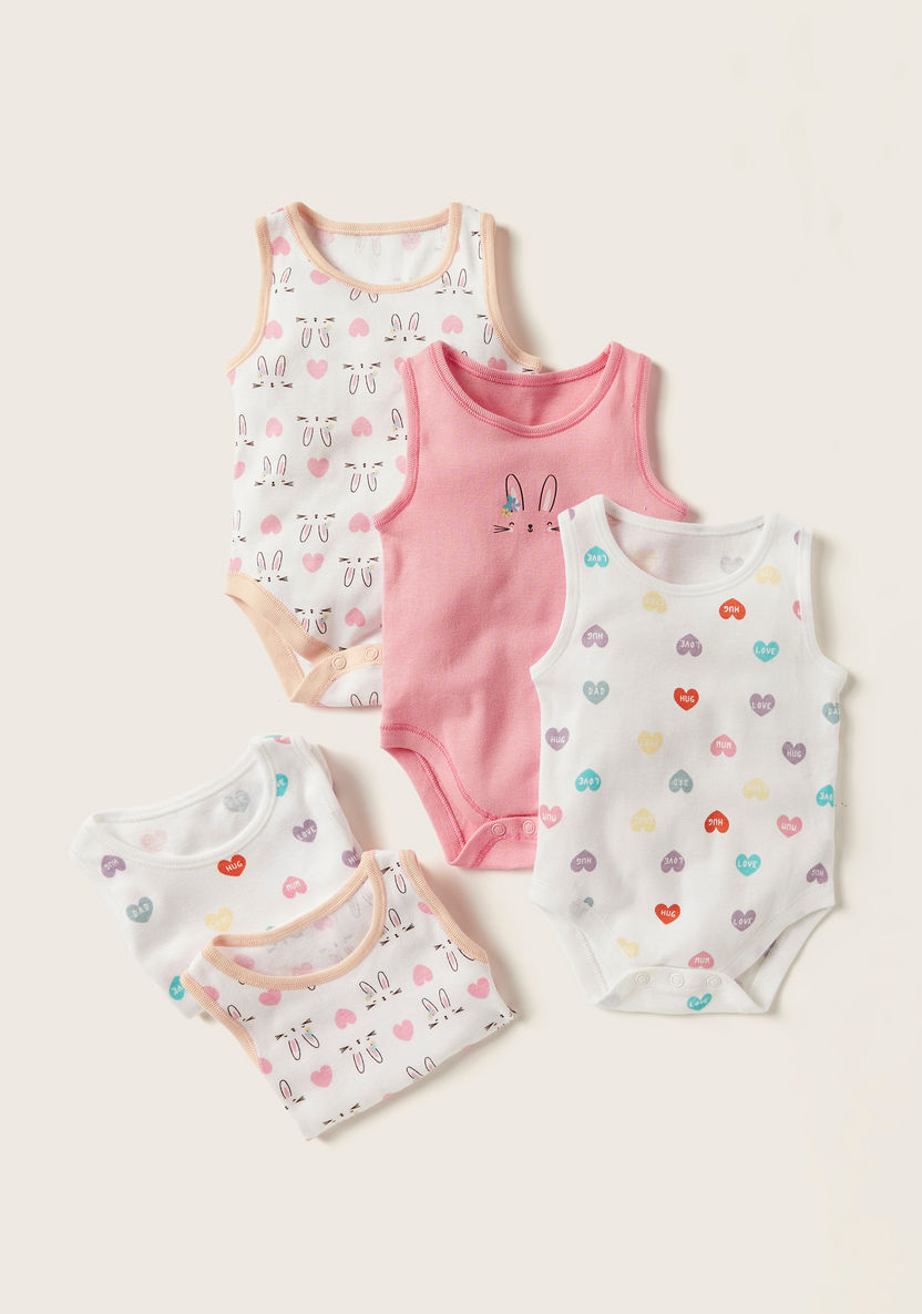 Juniors Printed Sleeveless Bodysuit with Button Closure - Set of 5-Multipacks-image-0