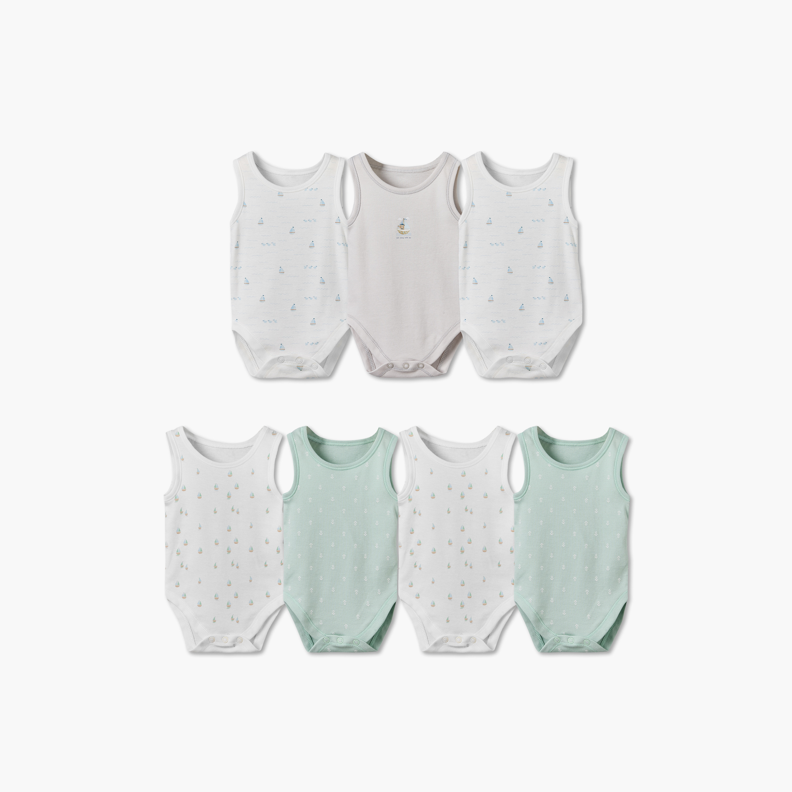 Pack of 7 Juniors Crew Neck Sleeveless Bodysuit with Snap Button Closure-baby-boys-clothing-bodysuits-image-1
