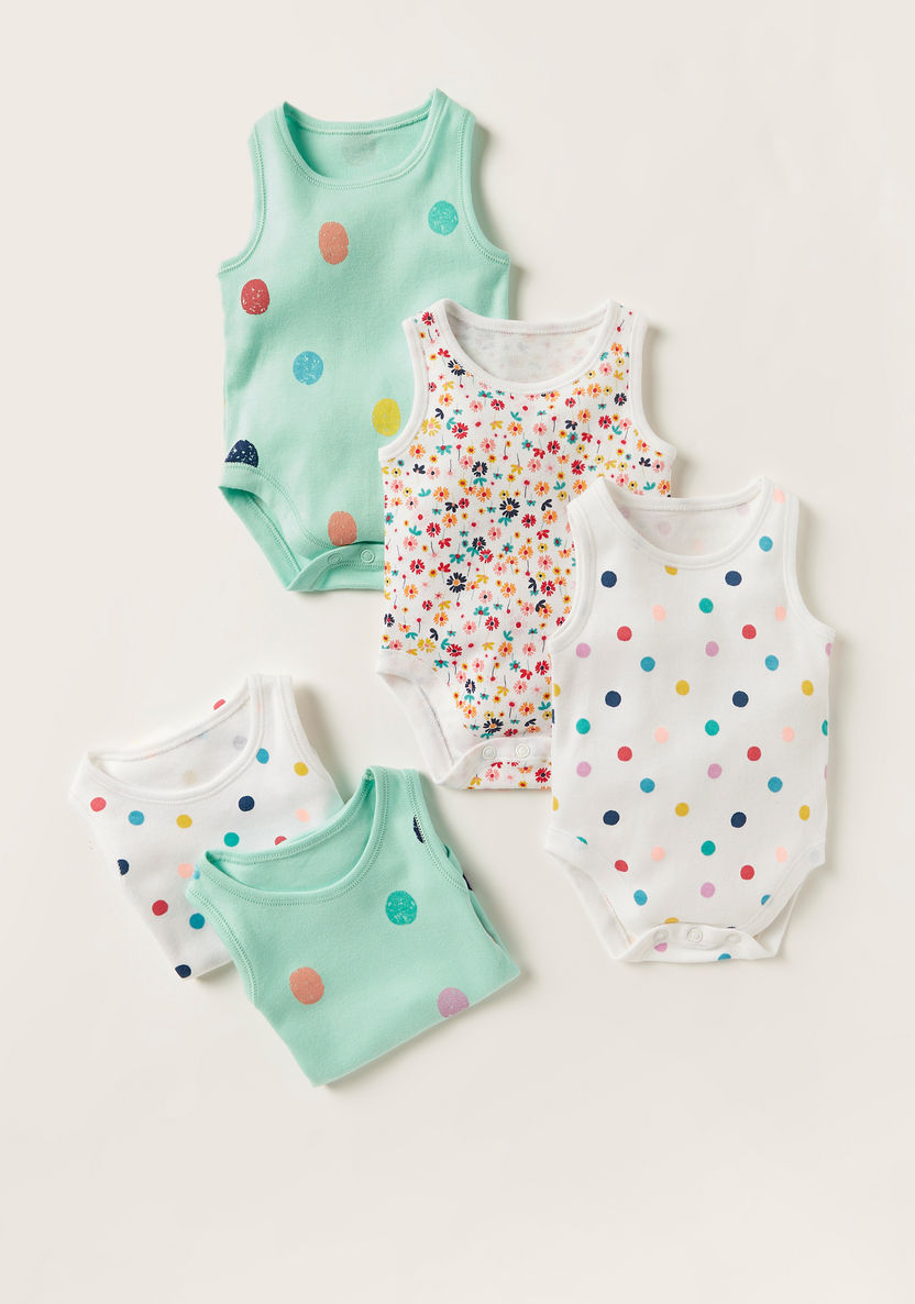 Juniors All-Over Printed Bodysuit with Round Neck - Set of 5-Multipacks-image-0