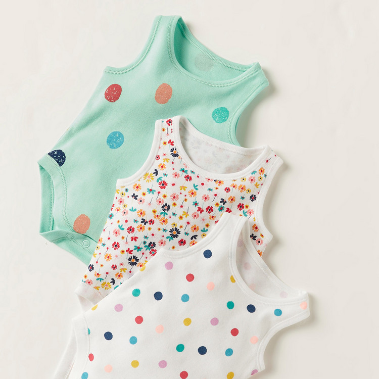 Juniors All-Over Printed Bodysuit with Round Neck - Set of 5