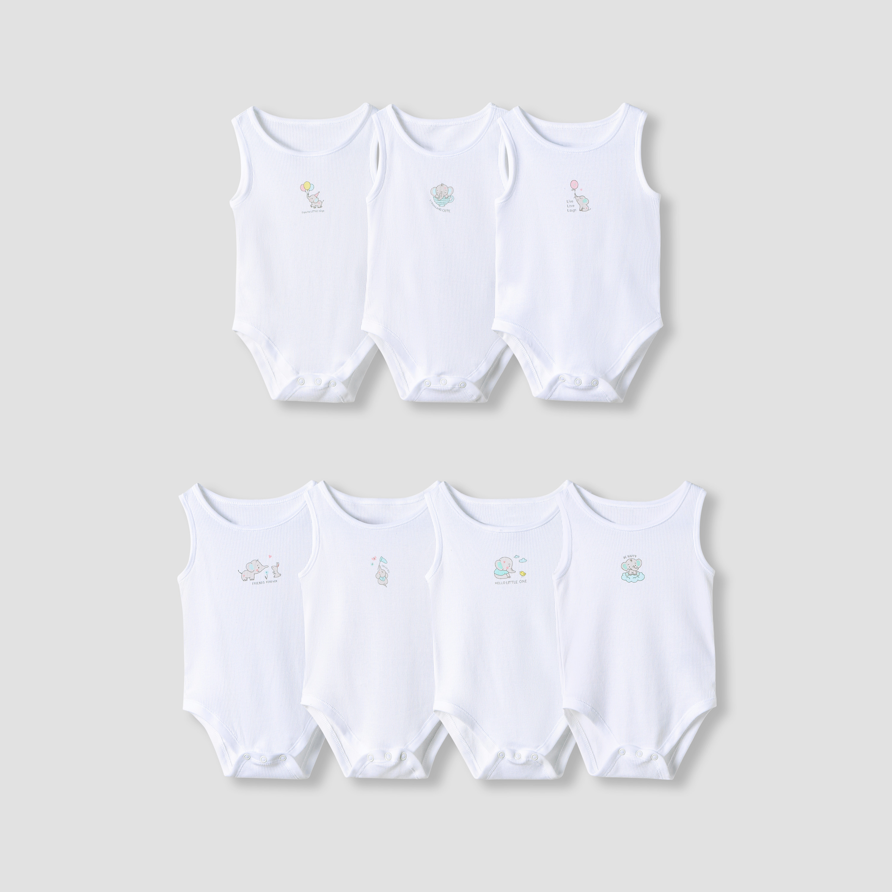 Juniors Round Neck Bodysuit with Snap Button Closure - Cotton - Sleeveless - Set of 7-baby-boys-clothing-bodysuits-image-1