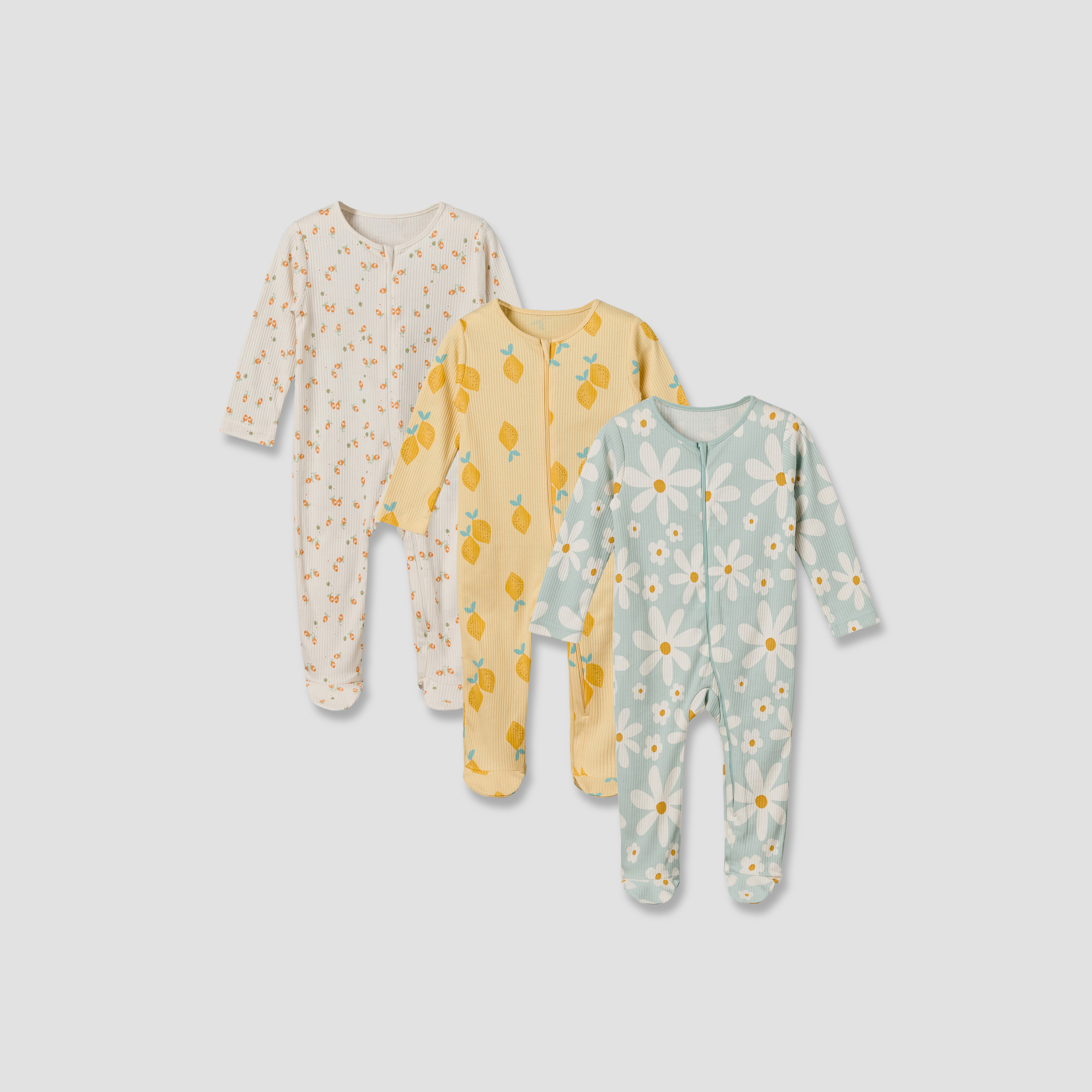 Pack of 3 Juniors Cotton Round Neck Long Sleeves Sleepsuit with Zip Closure-baby-girls-clothing-nightwear-sleepsuits-image-1