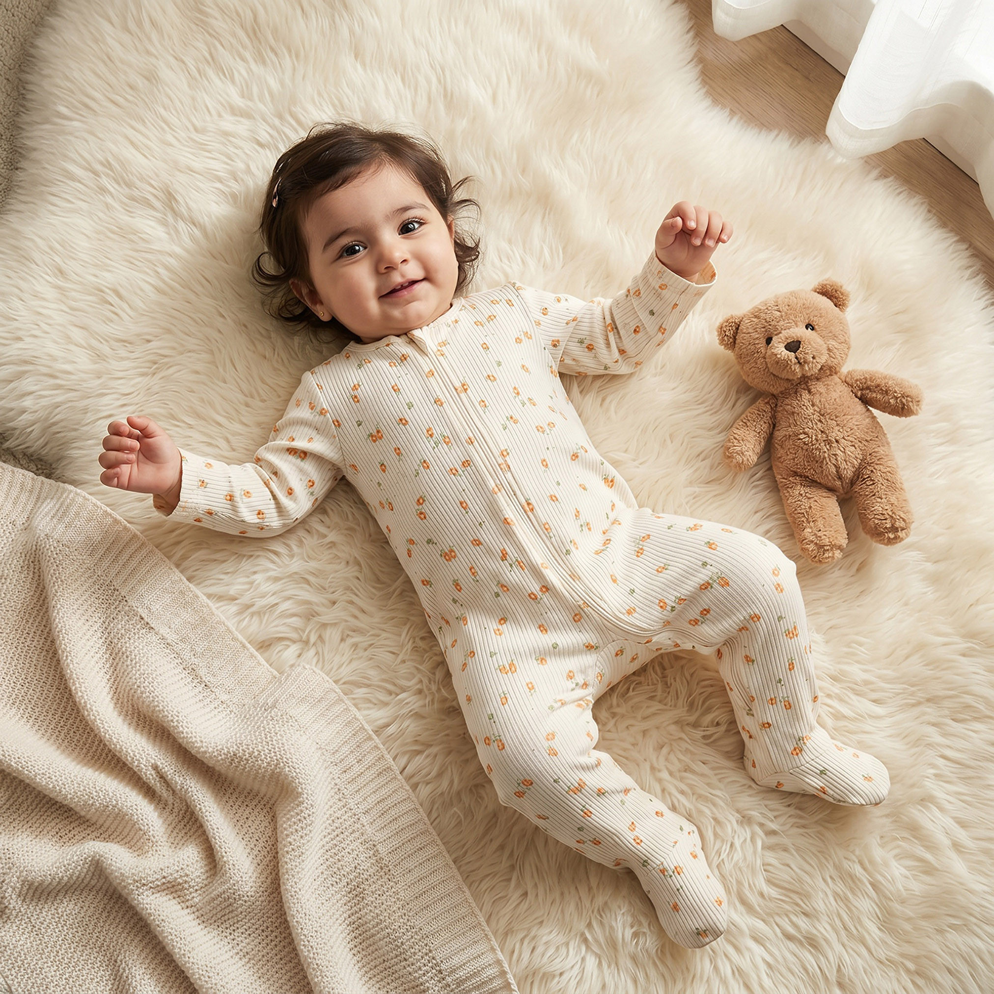 Pack of 3 Juniors Cotton Round Neck Long Sleeves Sleepsuit with Zip Closure-baby-girls-clothing-nightwear-sleepsuits-image-2
