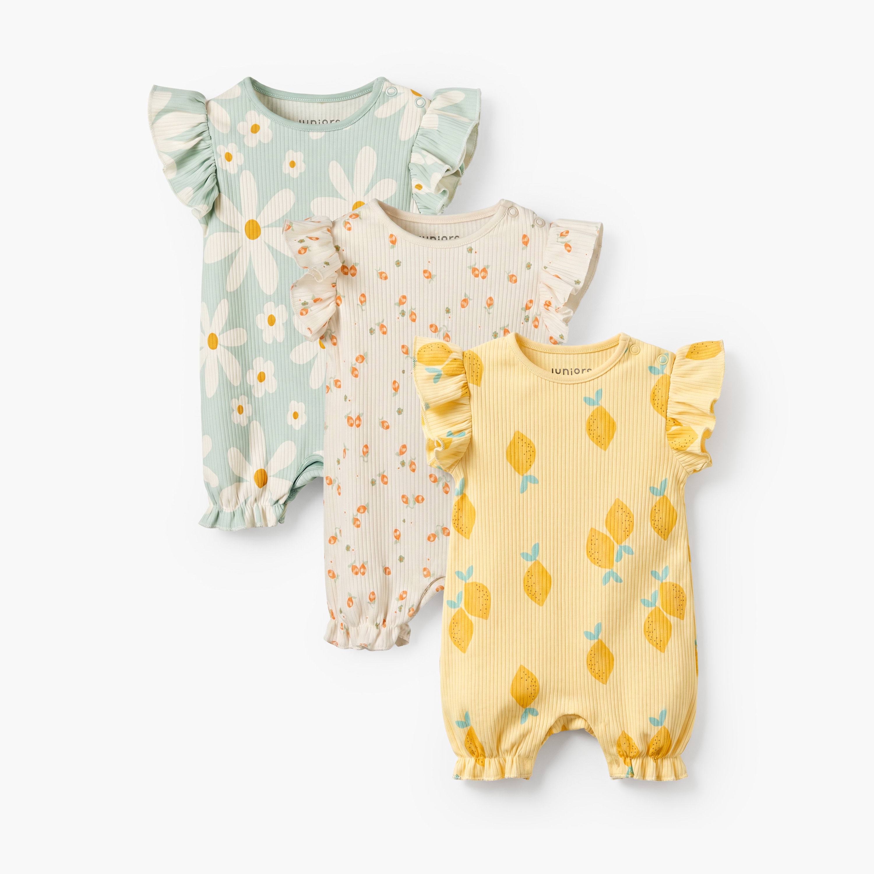 Pack of 3 Juniors Round Neck Short Sleeves Romper with Snap Button Closure-baby-girls-clothing-rompers-image-1