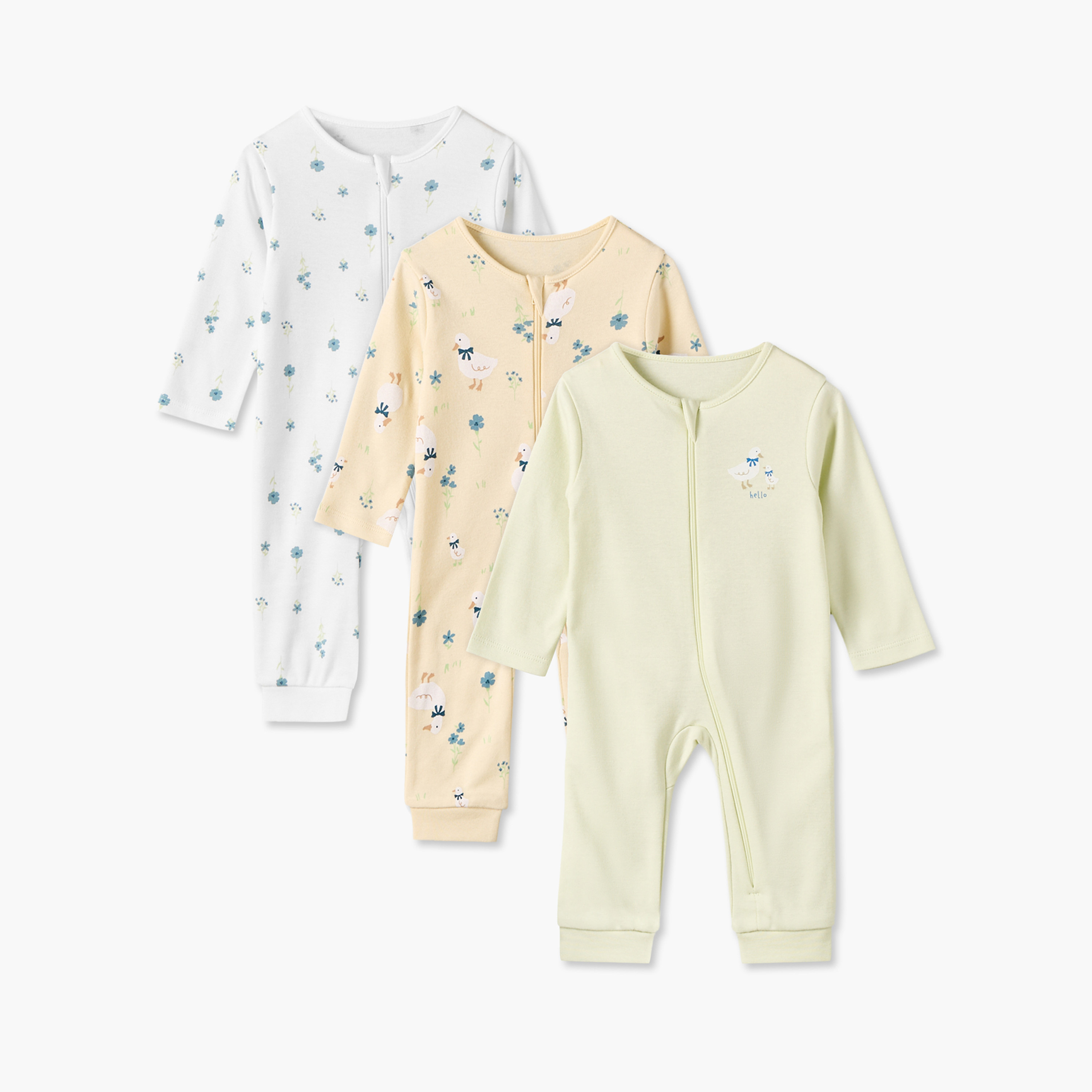 Pack of 3 Juniors Cotton Crew Neck Long Sleeves Sleepsuit with Floral Print-baby-girls-clothing-nightwear-sleepsuits-image-1