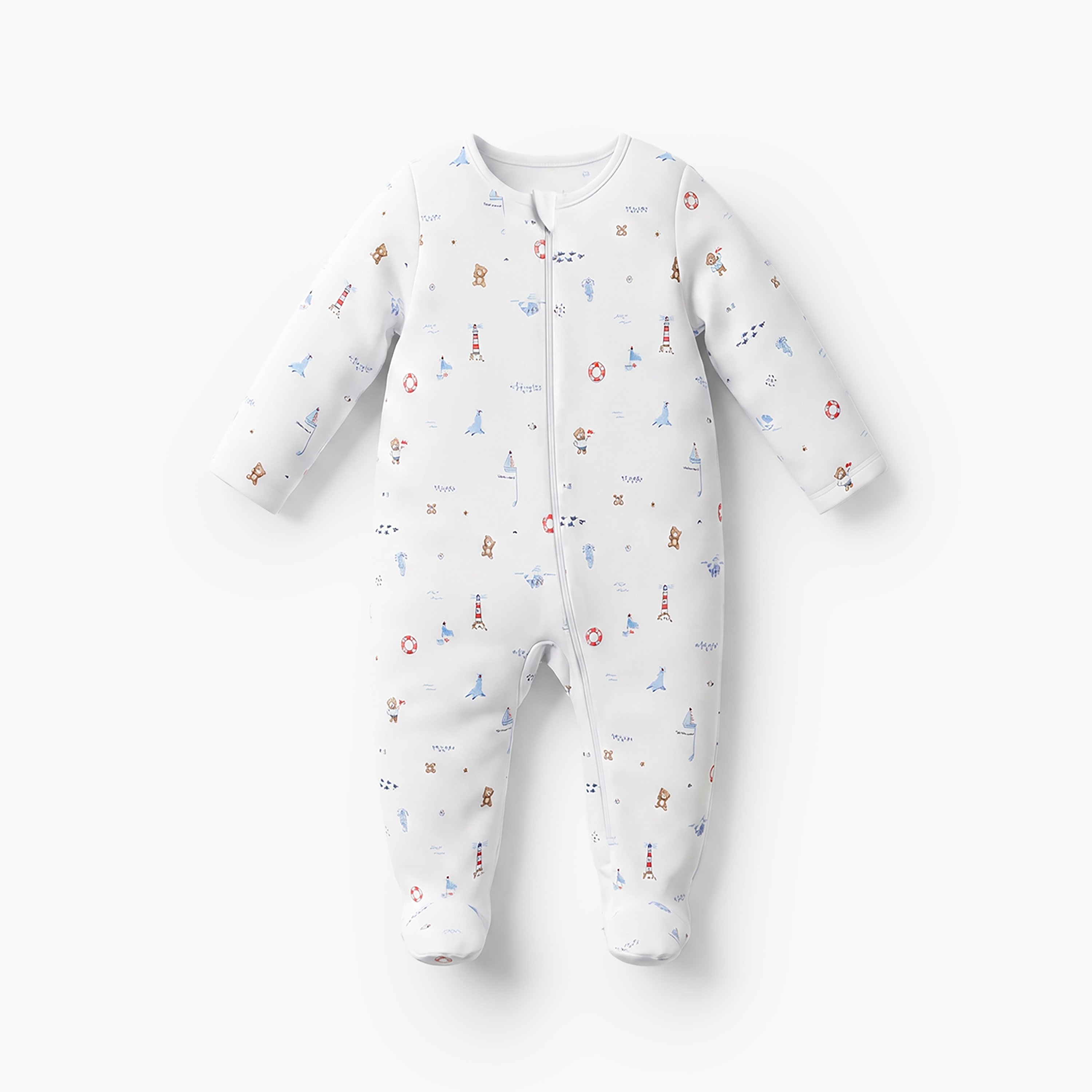 Pack of 3 Juniors Cotton Round Neck Long Sleeves Sleepsuit with Zip Closure-baby-boys-clothing-nightwear-sleepsuits-image-5