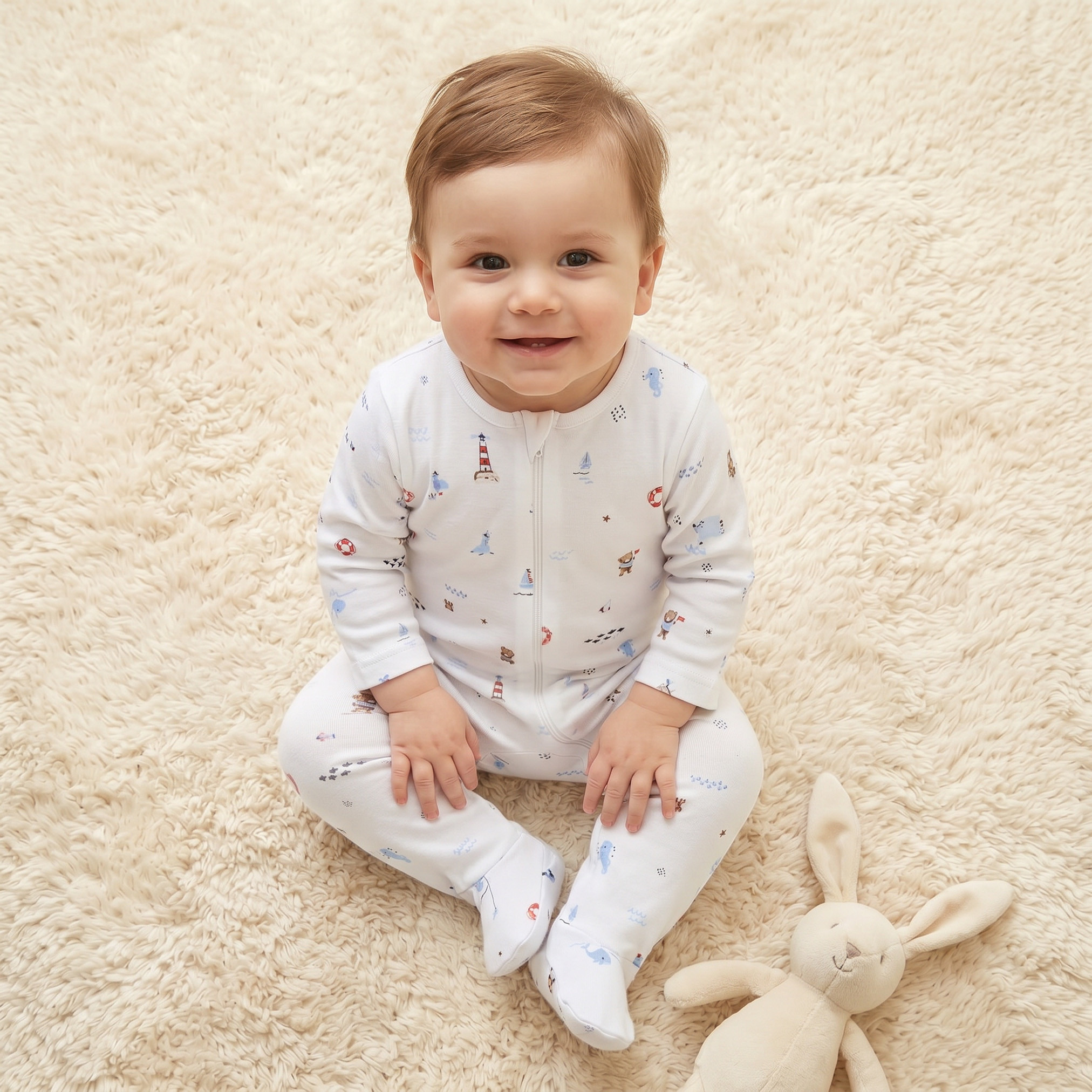 Pack of 3 Juniors Cotton Round Neck Long Sleeves Sleepsuit with Zip Closure-baby-boys-clothing-nightwear-sleepsuits-image-2
