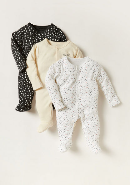 Juniors Printed Long Sleeves Sleepsuit with Snap Button Closure - Set of 3