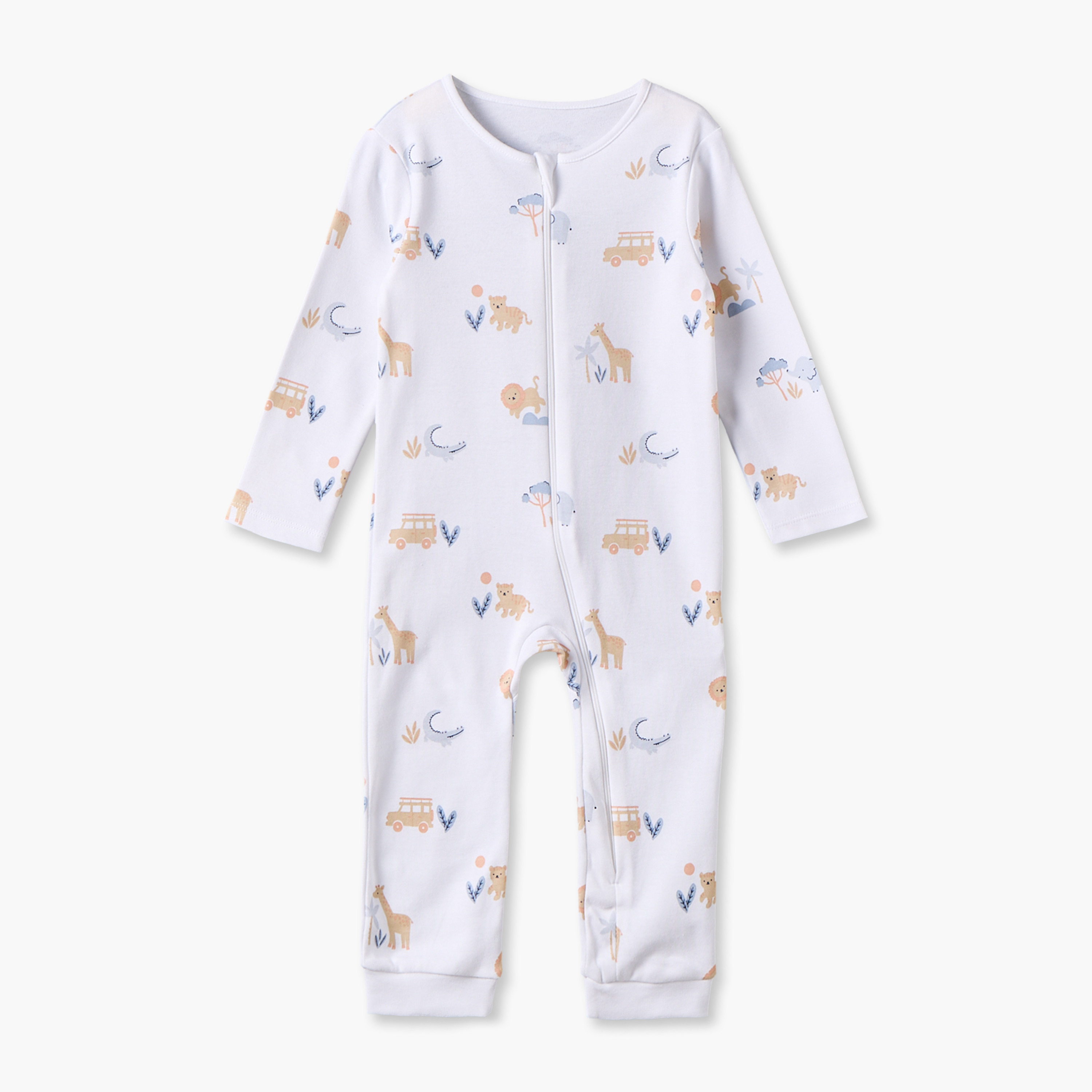 طقم بدلات نوم قطنية بياقة مستديرة وأكمام طويلة وطبعات زهرية من جونيورز - 3 قطع-baby-girls-clothing-nightwear-sleepsuits-image-4