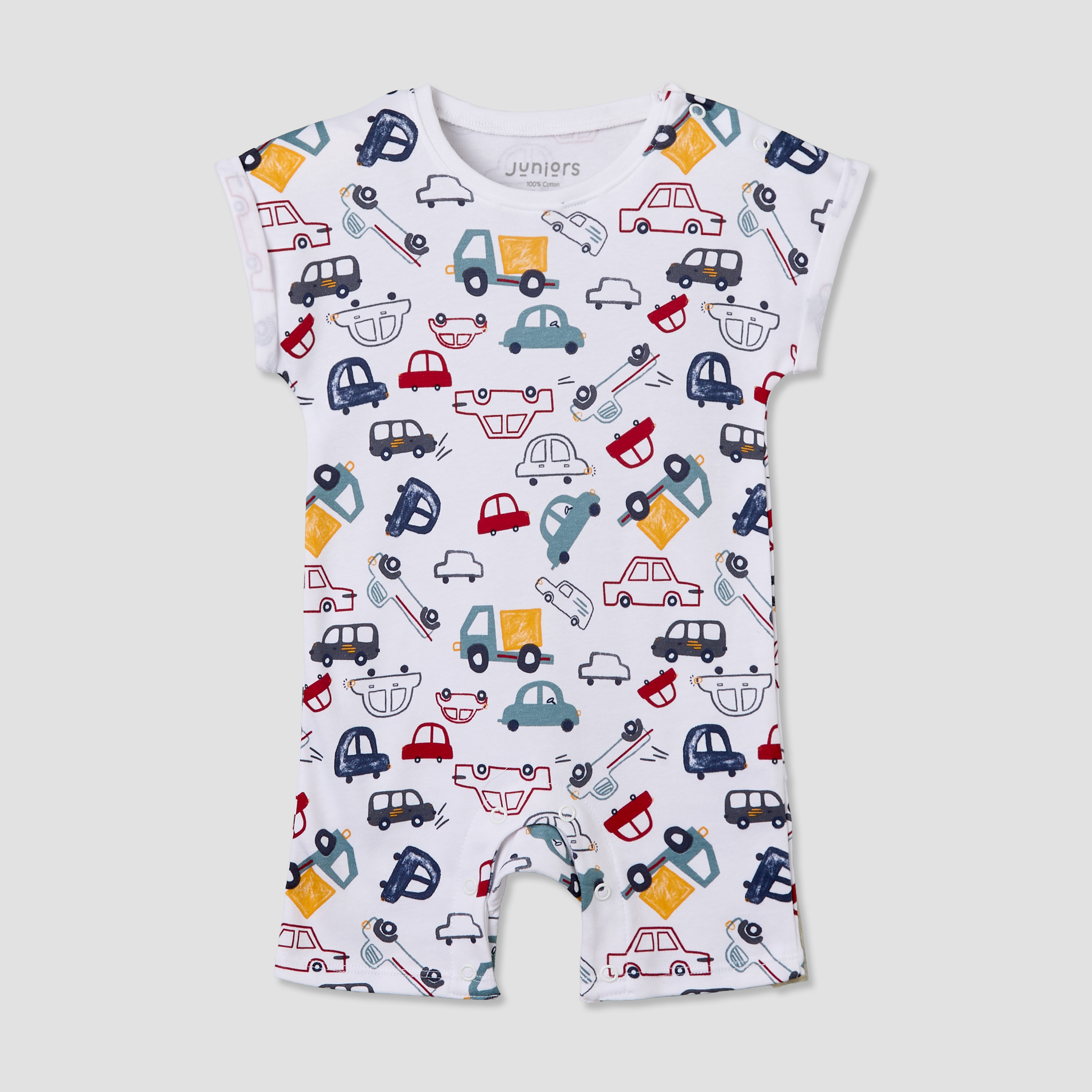 Pack of 3 Juniors Crew Neck Short Sleeves Romper with Vehicle Print-baby-boys-clothing-rompers-image-5