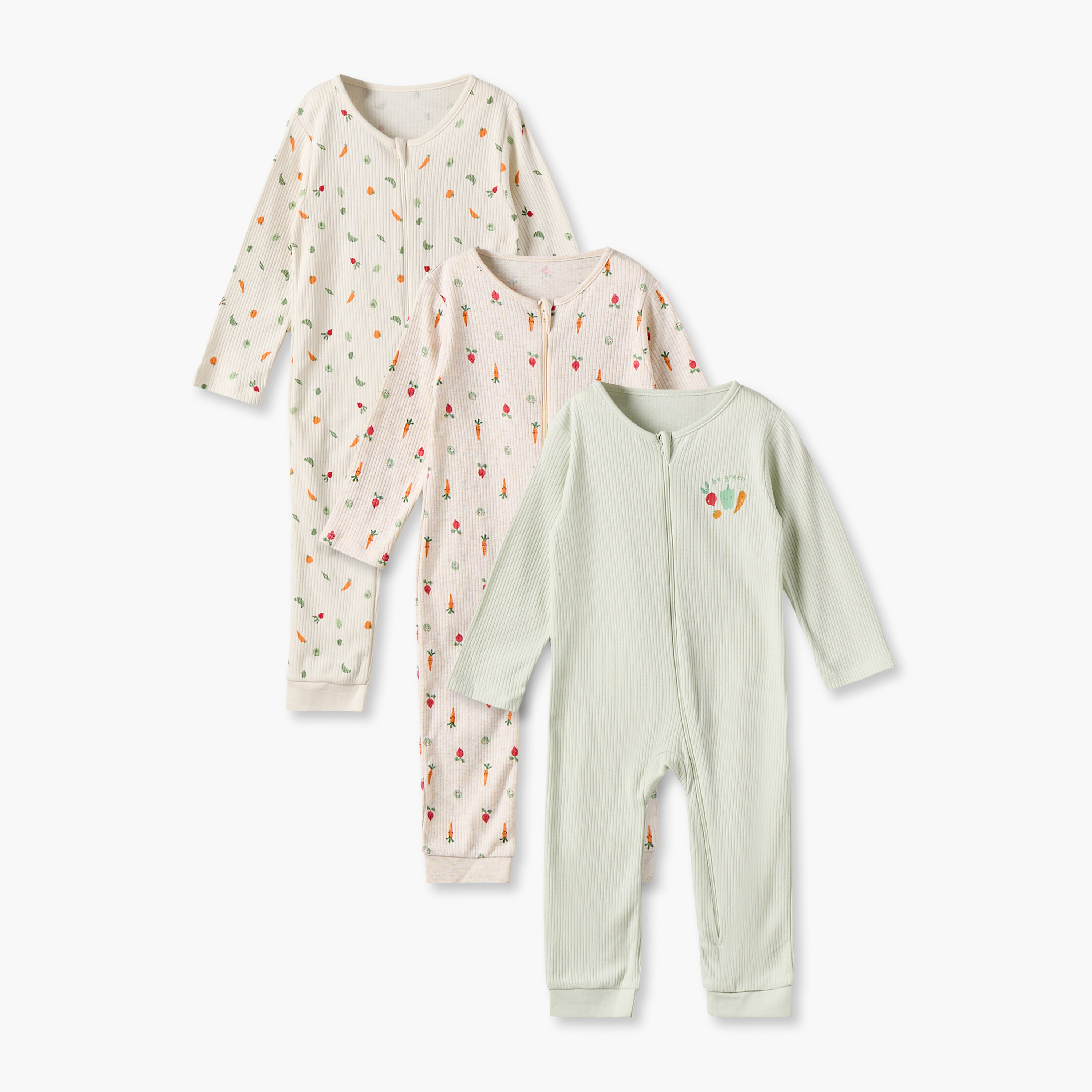 Pack of 3 Juniors Cotton Crew Neck Long Sleeves Sleepsuit with Floral Print-baby-girls-clothing-nightwear-sleepsuits-image-1