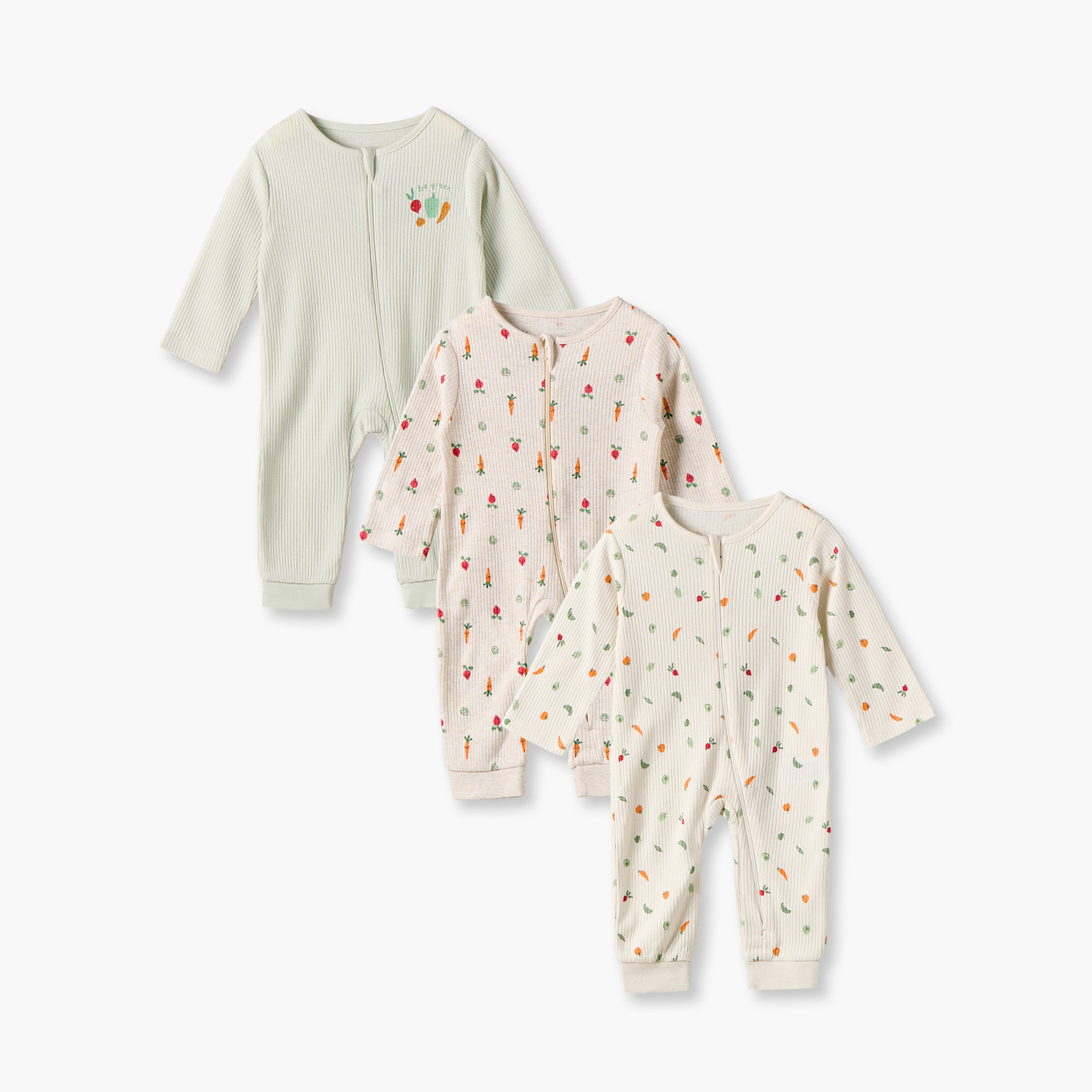 Pack of 3 Juniors Cotton Crew Neck Long Sleeves Sleepsuit with Zip Closure-baby-boys-clothing-nightwear-sleepsuits-image-1