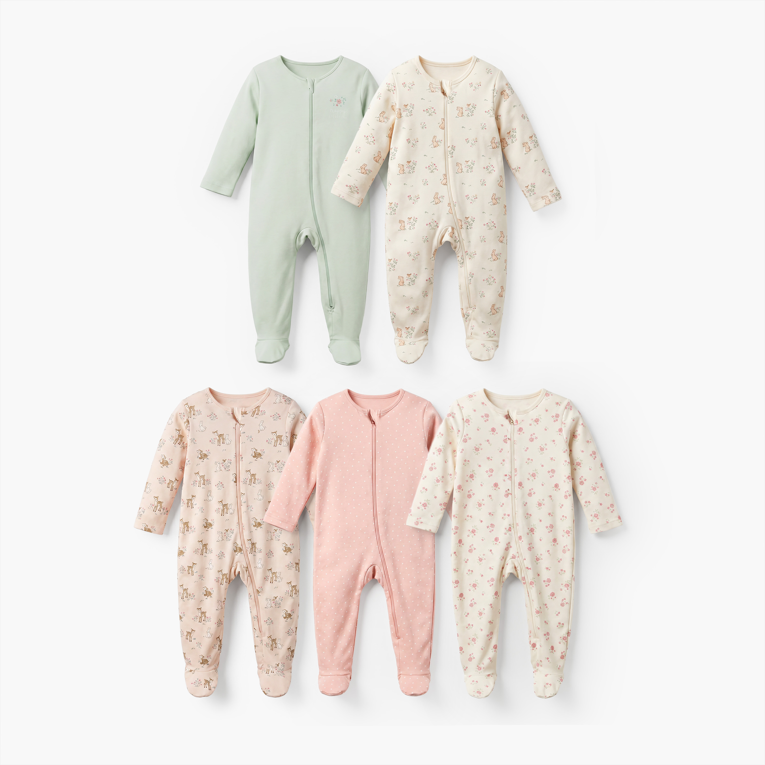Pack of 5 Juniors Cotton Round Neck Long Sleeves Sleepsuit with Assorted Print-baby-girls-clothing-nightwear-sleepsuits-image-1