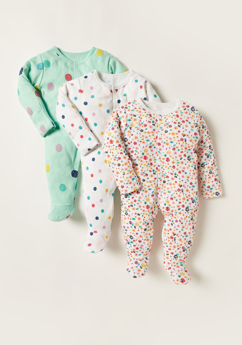 Juniors Printed Sleepsuit with Long Sleeves and Button Closure - Set of 3-Sleepsuits-image-0