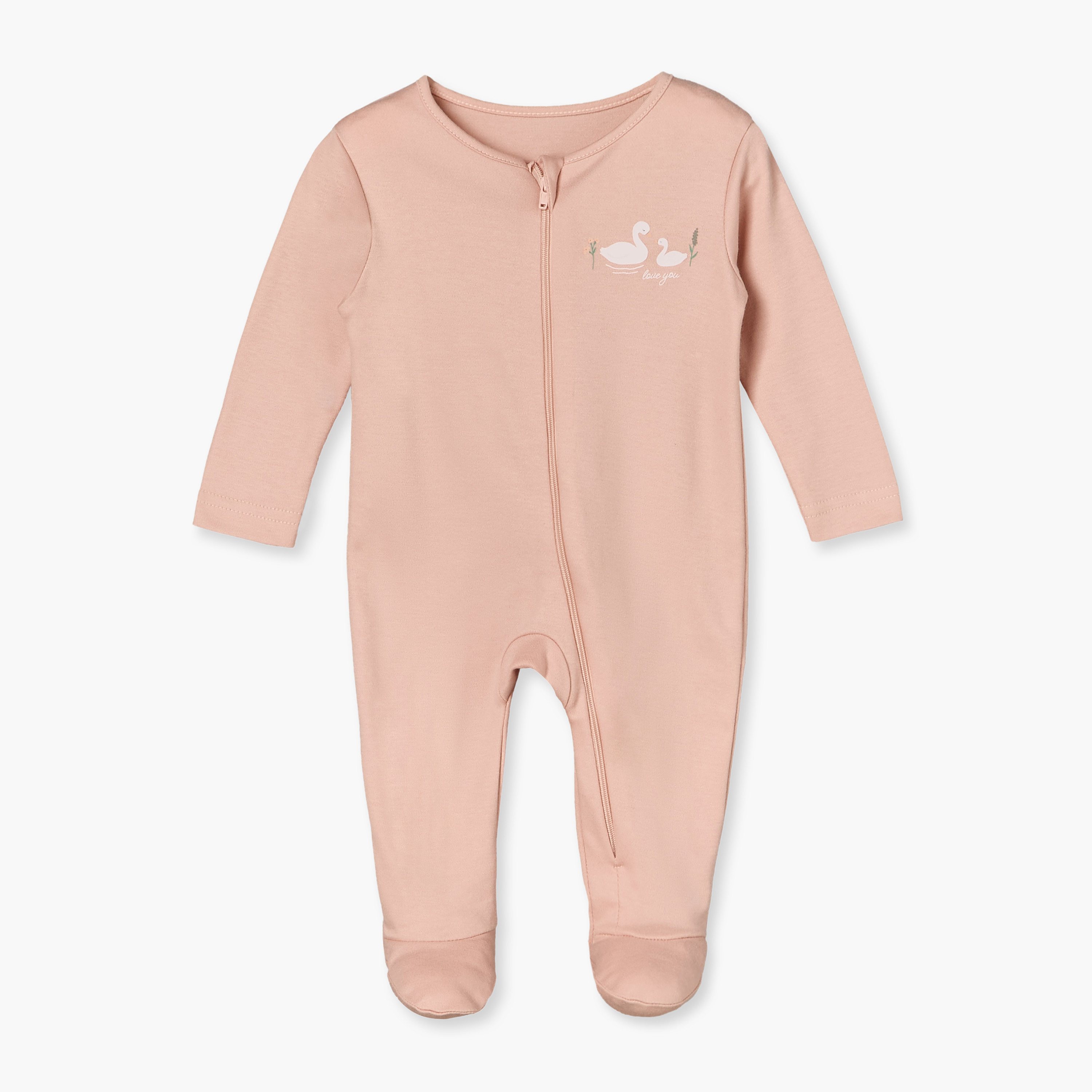 بدلة نوم قطن بياقة ضيقة وأكمام طويلة وسحاب إغلاق من جونيورز - عبوة من 3 قطع-baby-girls-clothing-nightwear-sleepsuits-image-2