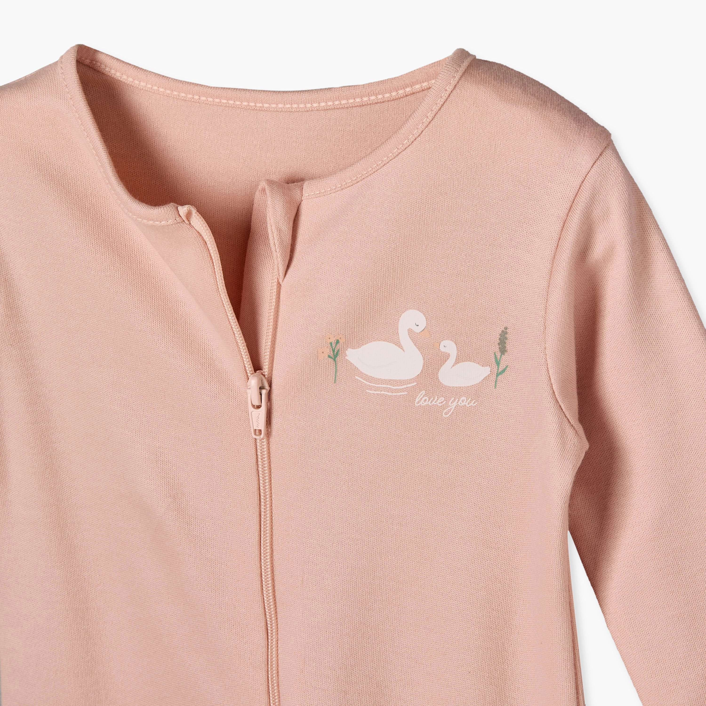 بدلة نوم قطن بياقة ضيقة وأكمام طويلة وسحاب إغلاق من جونيورز - عبوة من 3 قطع-baby-girls-clothing-nightwear-sleepsuits-image-6