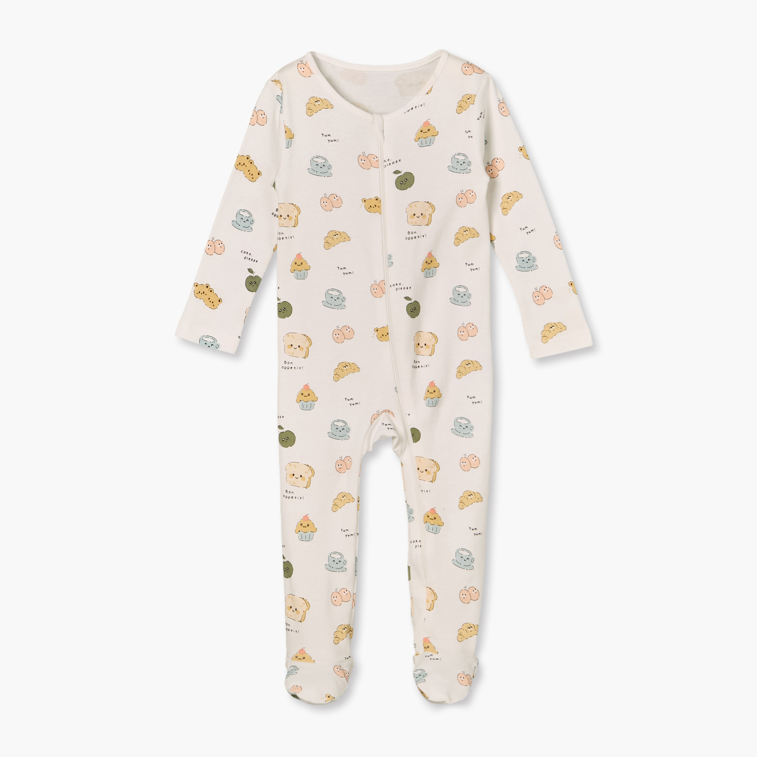 بدلة نوم قطن بياقة ضيقة وأكمام طويلة وسحّاب إغلاق من جونيورز - عبوة من 3 قطع-baby-girls-clothing-nightwear-sleepsuits-image-3