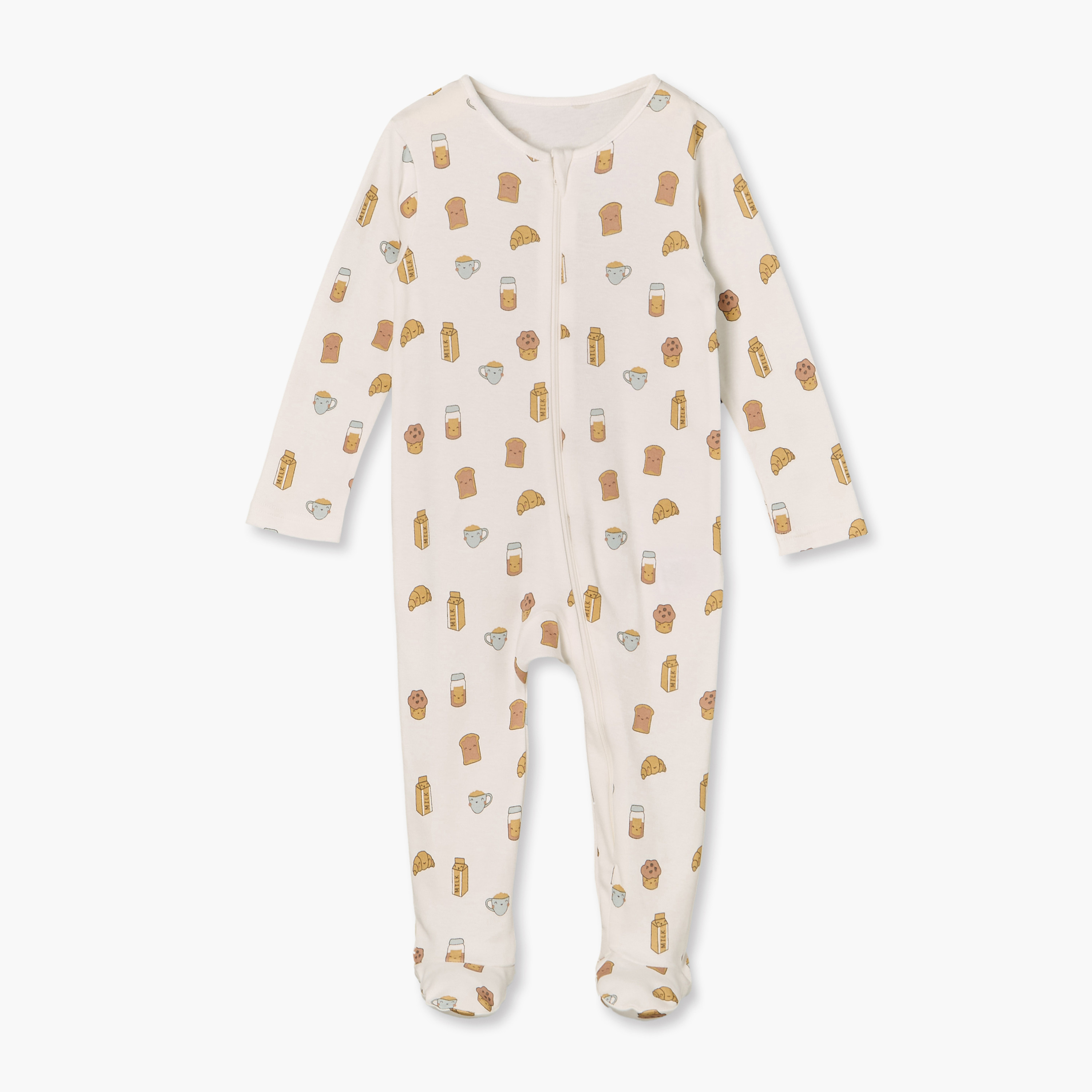 بدلة نوم قطن بياقة ضيقة وأكمام طويلة وسحّاب إغلاق من جونيورز - عبوة من 3 قطع-baby-girls-clothing-nightwear-sleepsuits-image-4