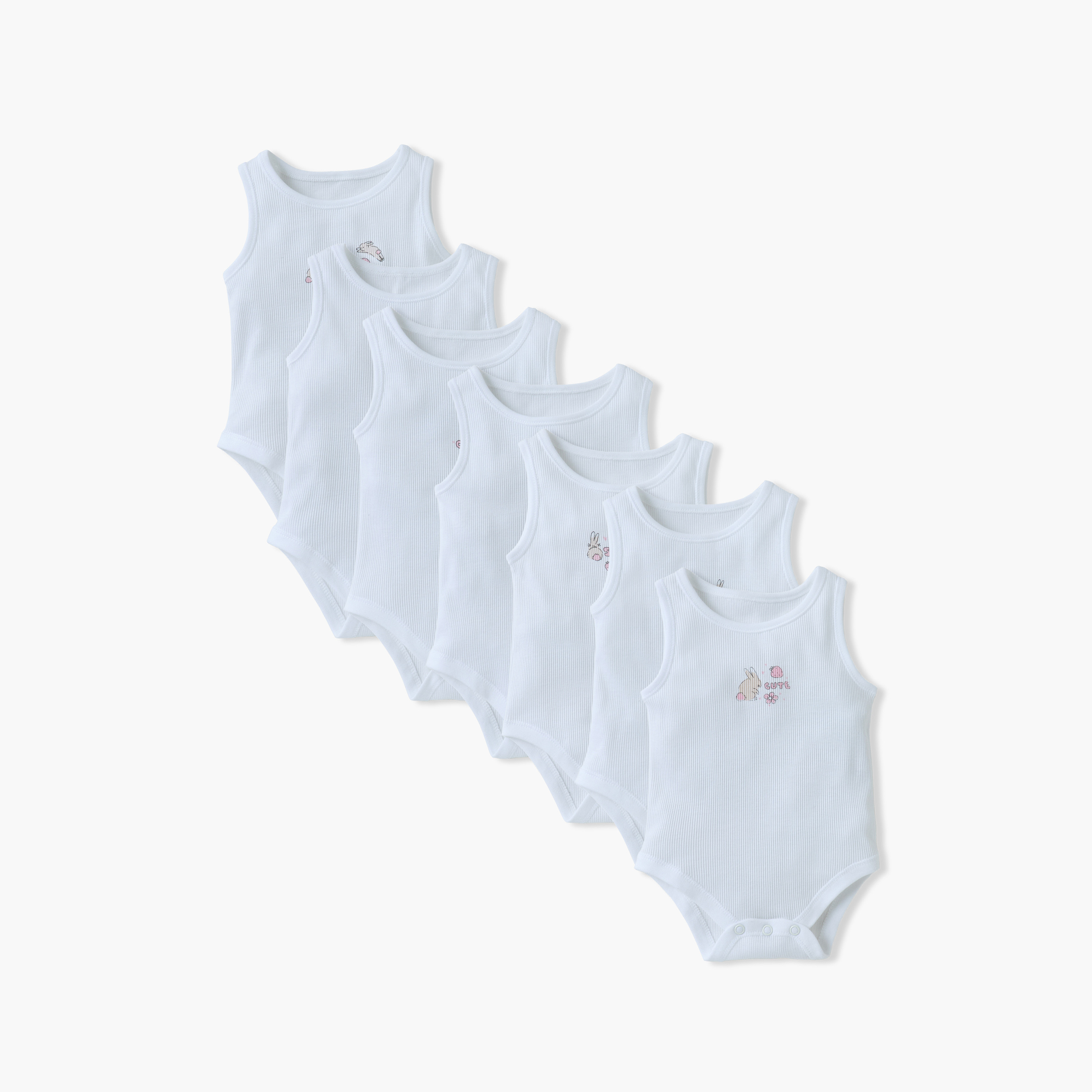 Juniors Ribbed Sleeveless Bodysuit with Button Closure - Set of 7-baby-girls-clothing-bodysuits-image-1