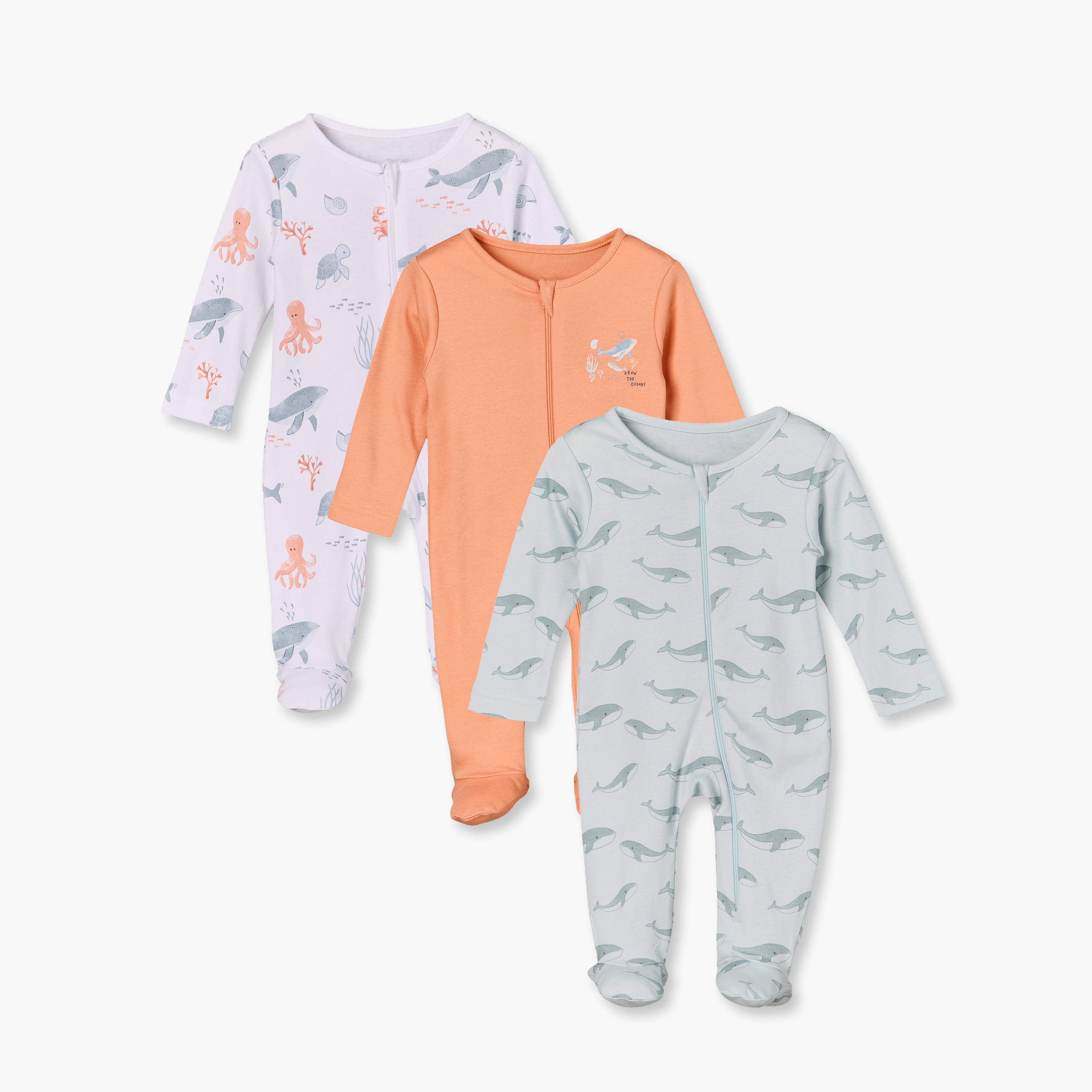 طقم بدلة نوم قطن بياقة مستديرة وأكمام طويلة بطبعة المحيط من جونيورز - 3 قطع-baby-boys-clothing-nightwear-sleepsuits-image-1