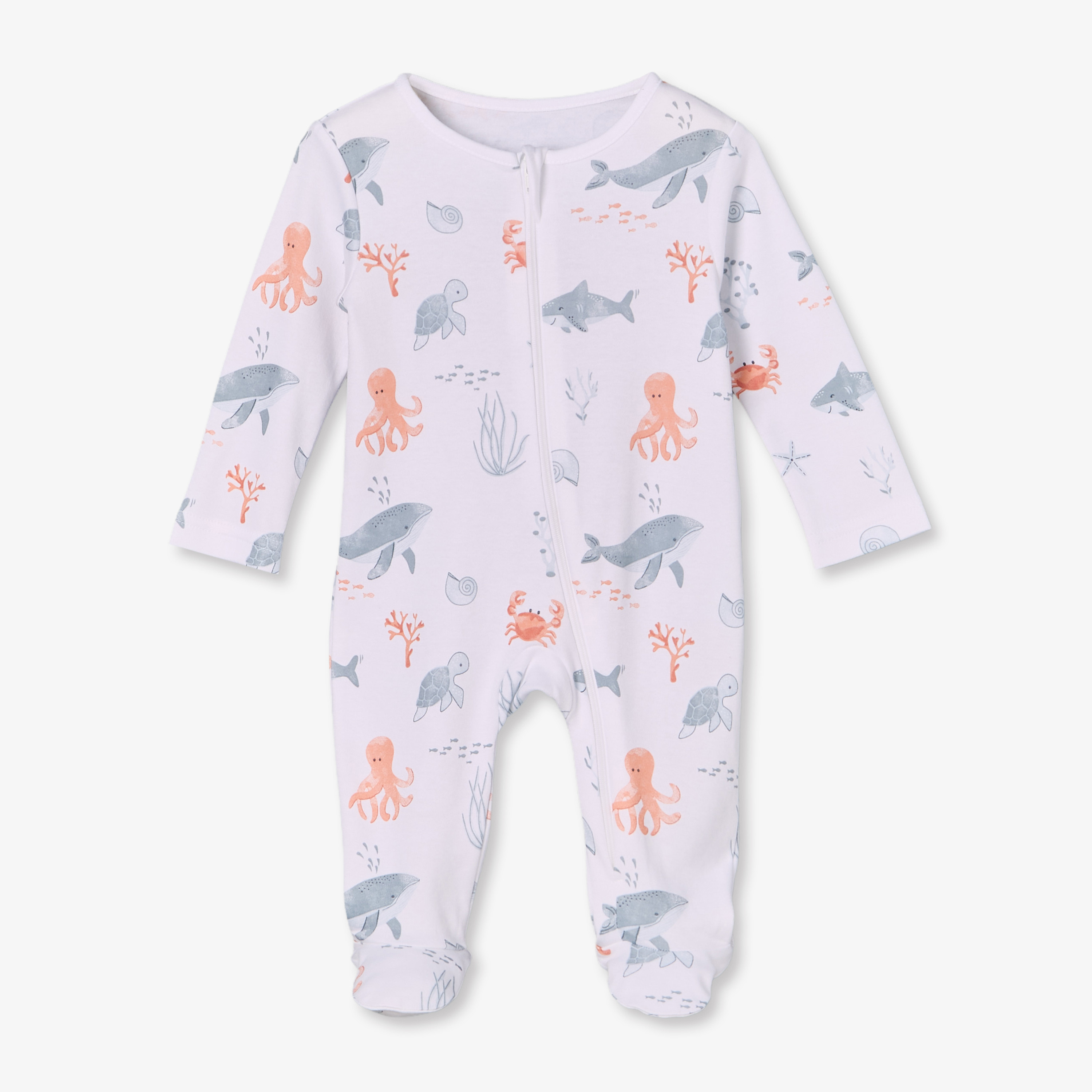طقم بدلة نوم قطن بياقة مستديرة وأكمام طويلة بطبعة المحيط من جونيورز - 3 قطع-baby-boys-clothing-nightwear-sleepsuits-image-2