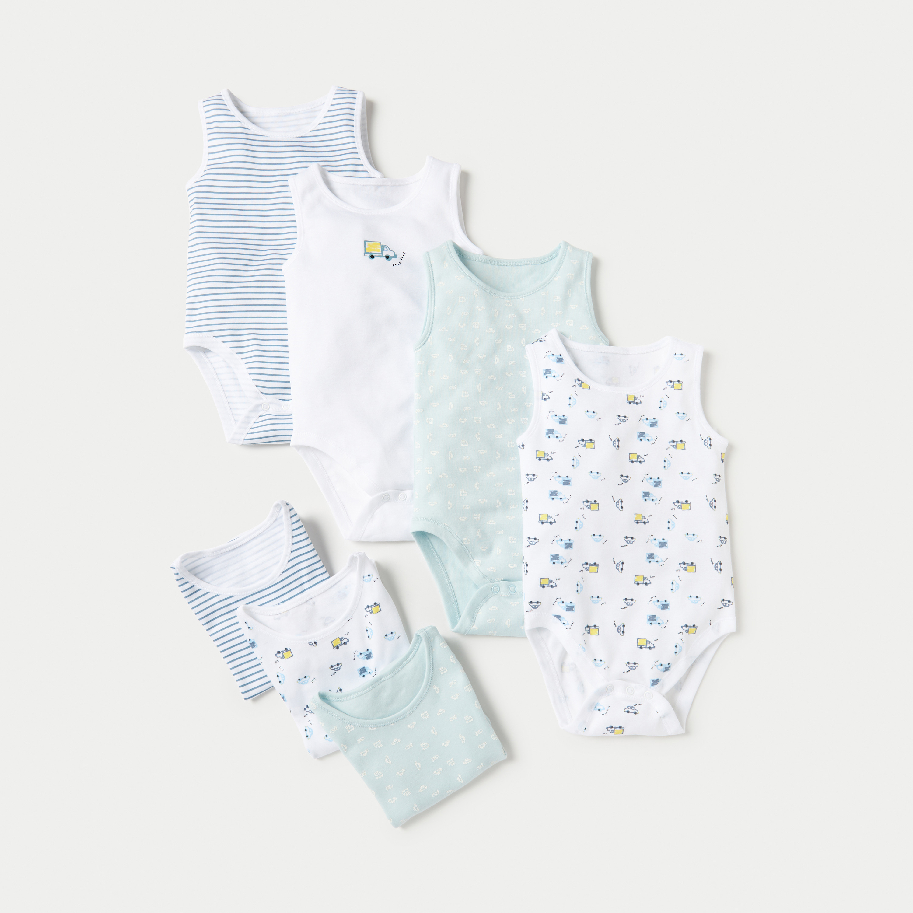 Juniors Printed Sleeveless Bodysuit - Set of 7-baby-boys-clothing-bodysuits-image-1