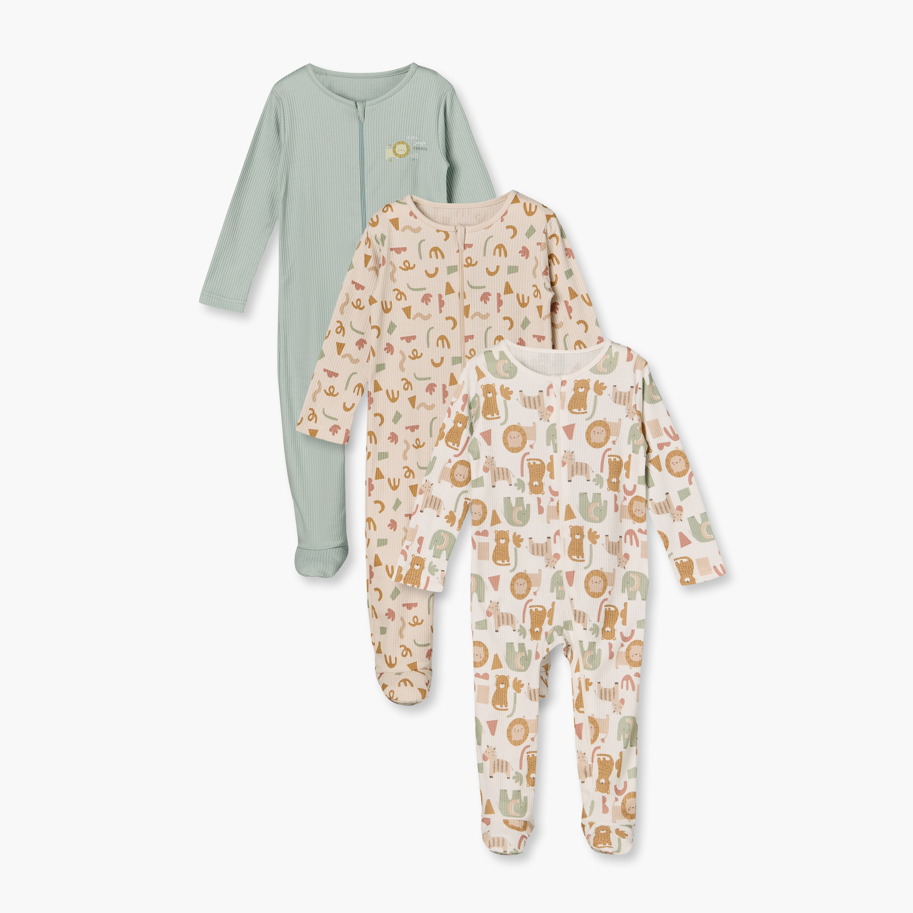 بدلة نوم قطن بياقة ضيقة وأكمام طويلة وطبعات من جونيورز - عبوة من 3 قطع-baby-boys-clothing-nightwear-sleepsuits-image-1
