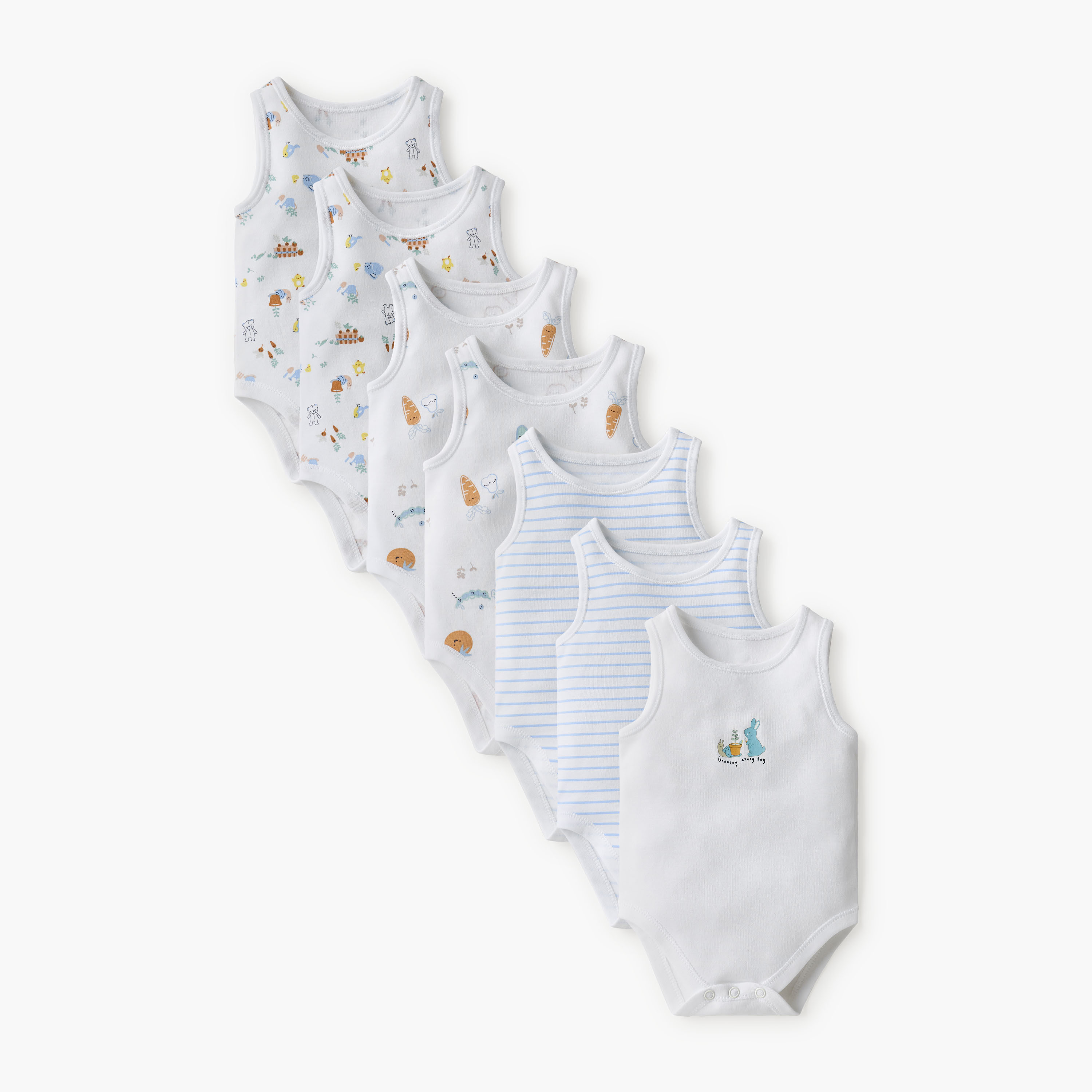 Juniors Printed Sleeveless Bodysuit with Button Closure - Set of 7-baby-boys-clothing-bodysuits-image-1