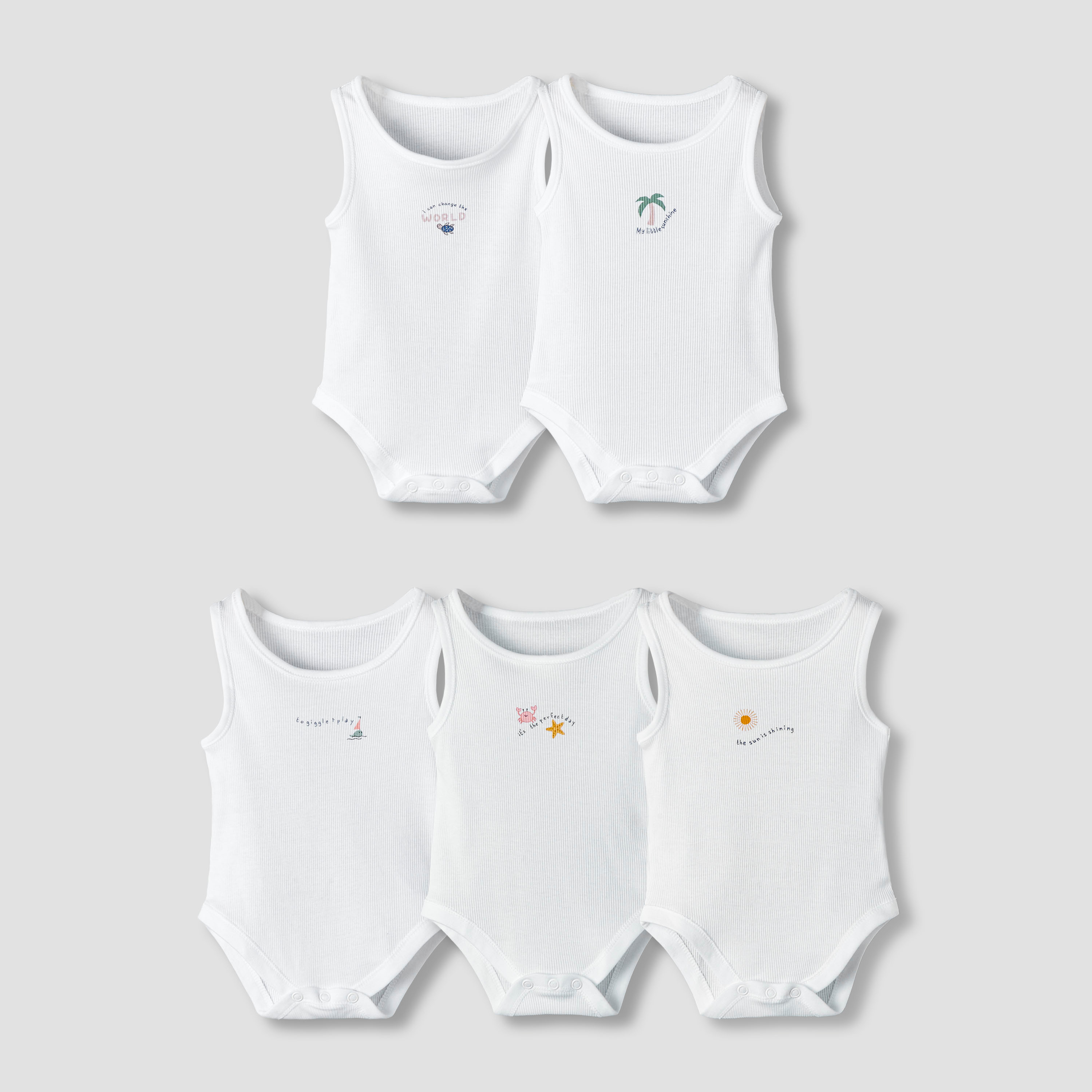 Pack of 5 Juniors Round Neck Sleeveless Bodysuit with Print-baby-boys-clothing-bodysuits-image-1