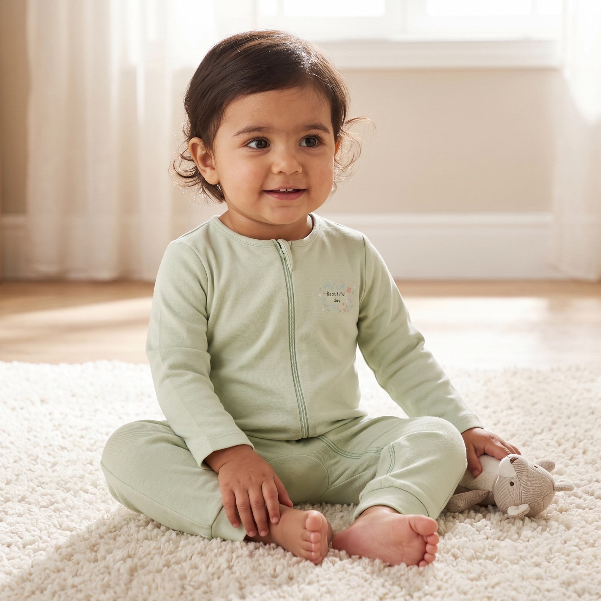 بدلات نوم قطن بطبعات أزهار وأكمام طويلة وياقة ضيقة من جونيورز - عبوة 5 قطع-baby-girls-clothing-nightwear-sleepsuits-image-2