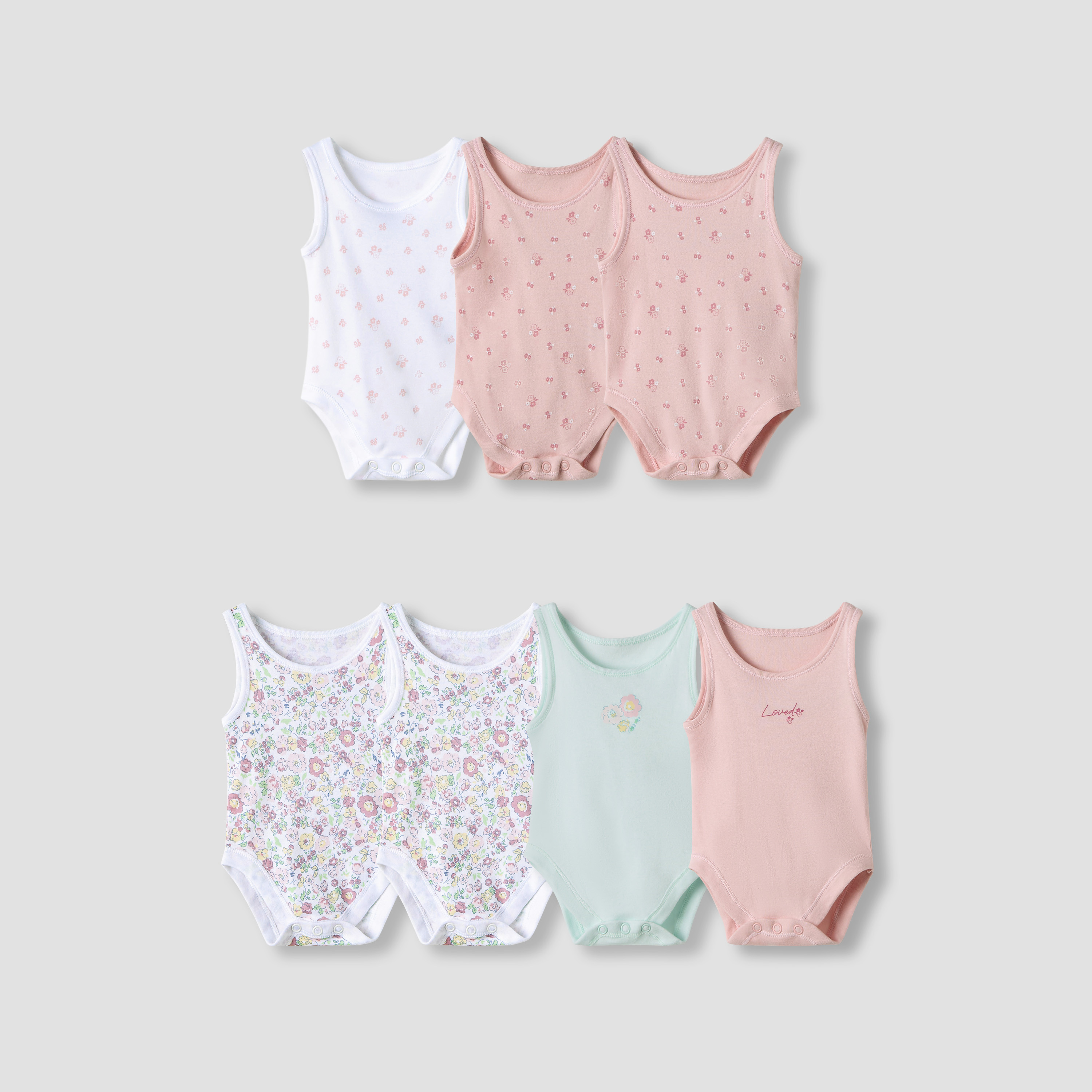 Juniors Floral Print Sleeveless Bodysuit with Snap Button Closure - Set of 7-baby-girls-clothing-bodysuits-image-1