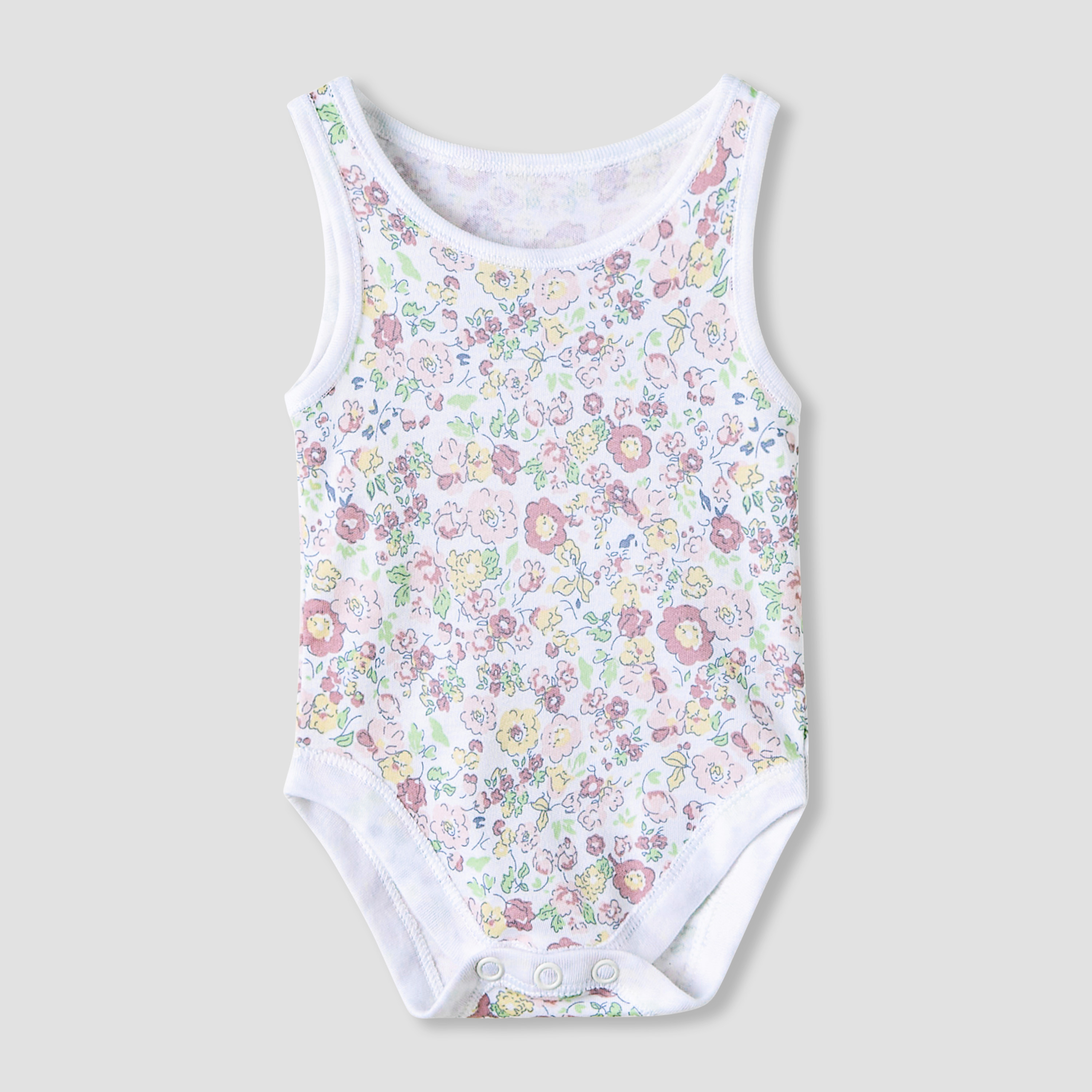 Juniors Floral Print Sleeveless Bodysuit with Snap Button Closure - Set of 7-baby-girls-clothing-bodysuits-image-4